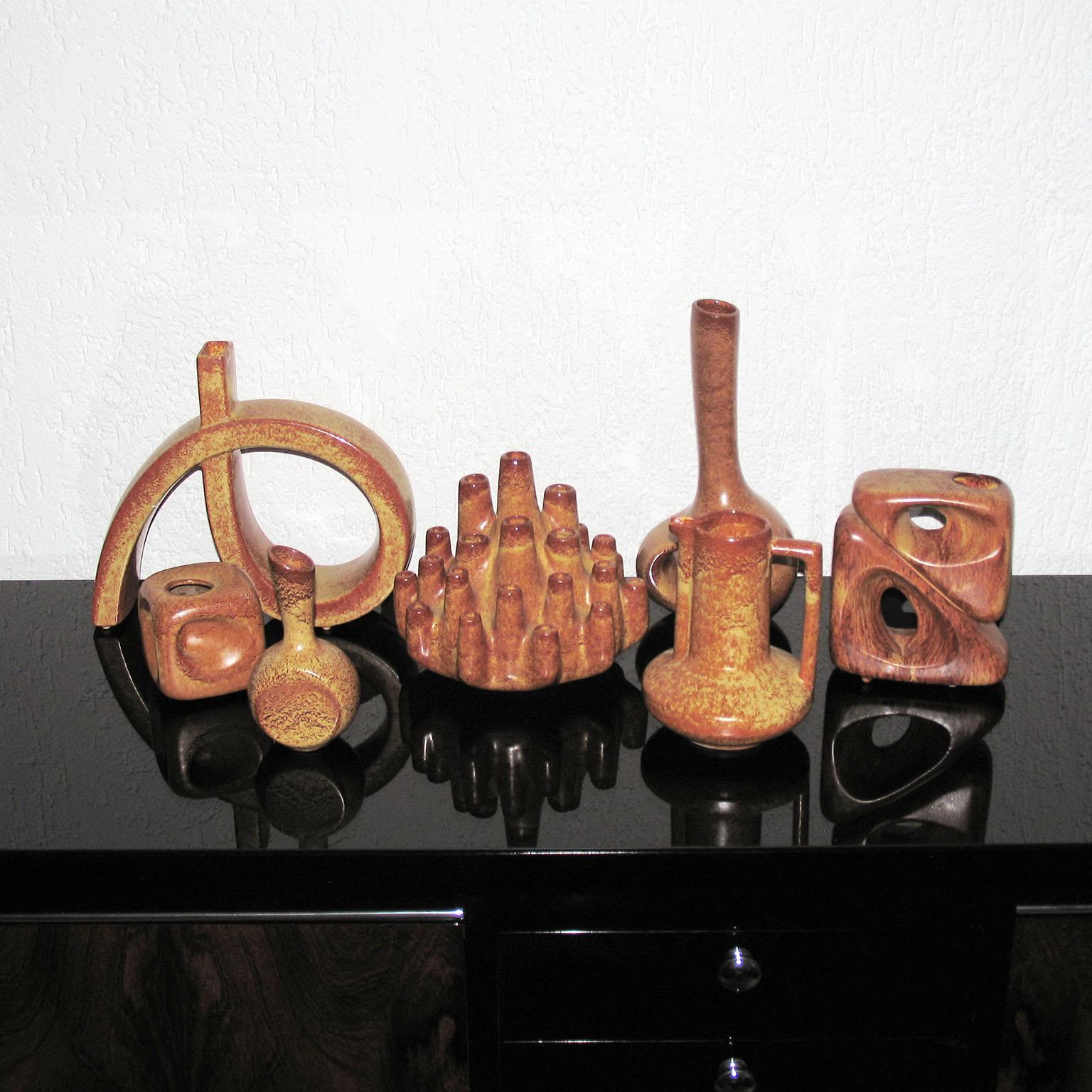 Bertoncello Ceramiche Collection of 7 Italian Glazed Ceramic Vases, Robert Rigon For Sale 3