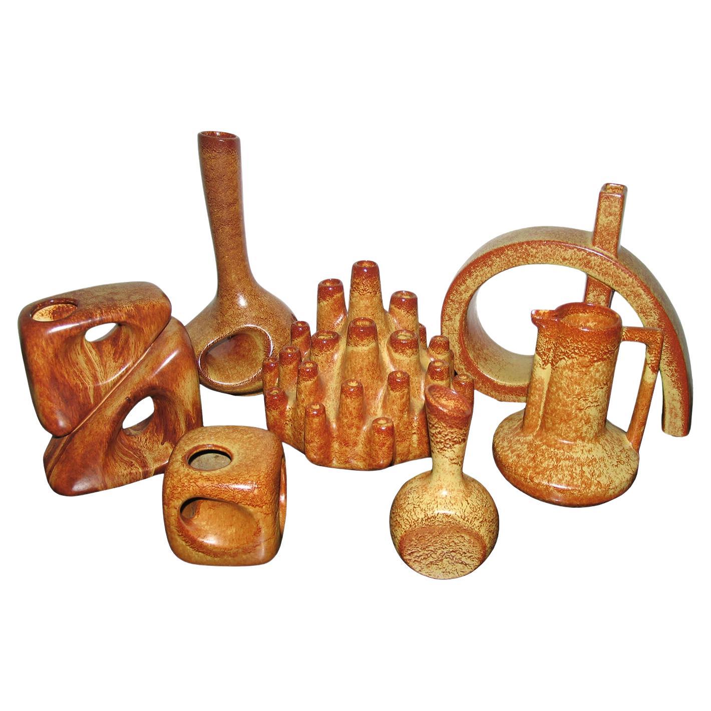 Bertoncello Ceramiche Collection of 7 Italian Glazed Ceramic Vases, Robert Rigon For Sale