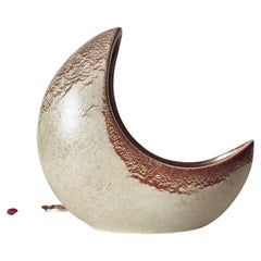 Bertoncello, Havana Cream and Sienna Glaze, Modernist Crescent Moon Planter Vase