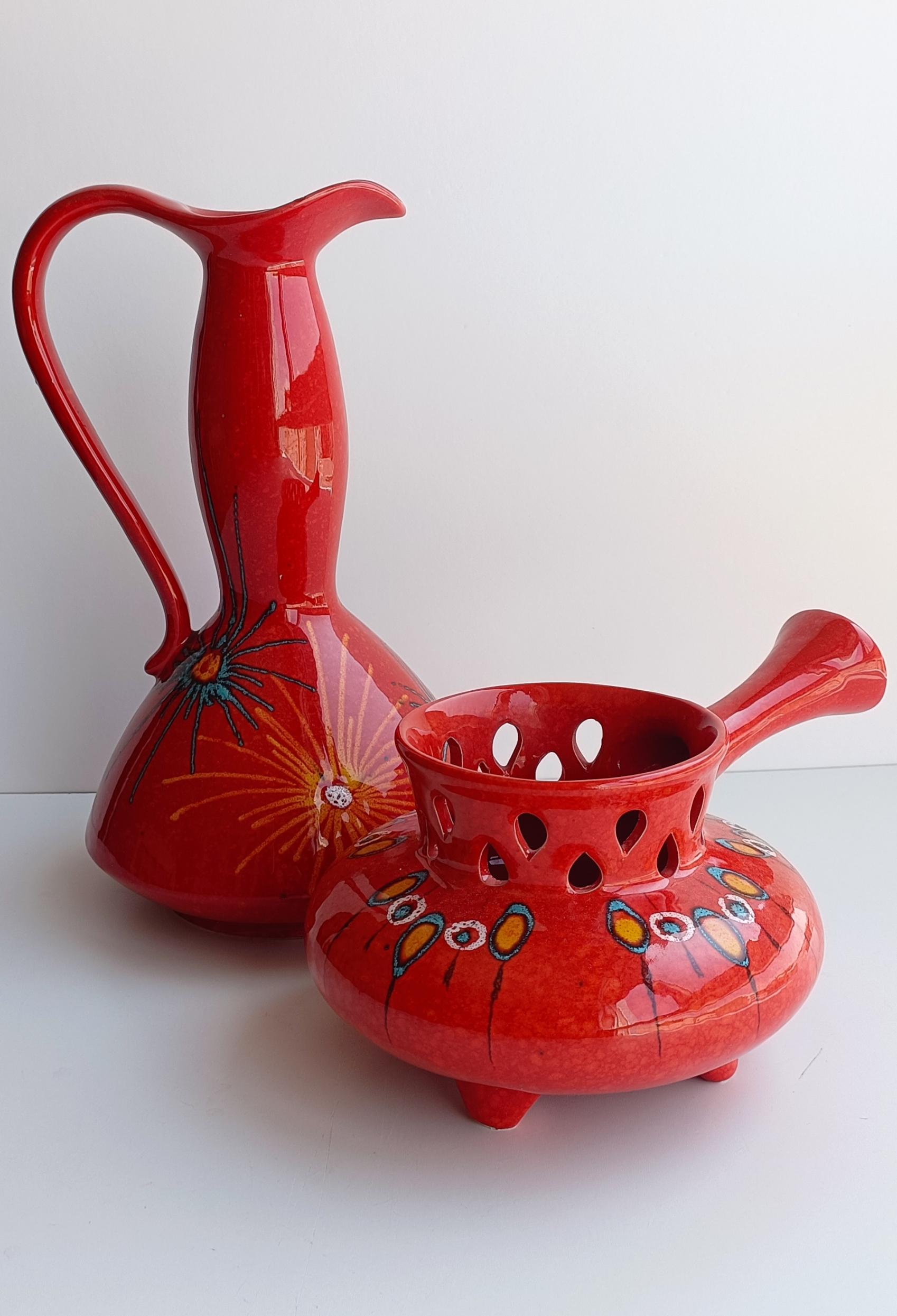 Italian Bertoncello Ikebana Red Glaze Ceramic Pair of Vases