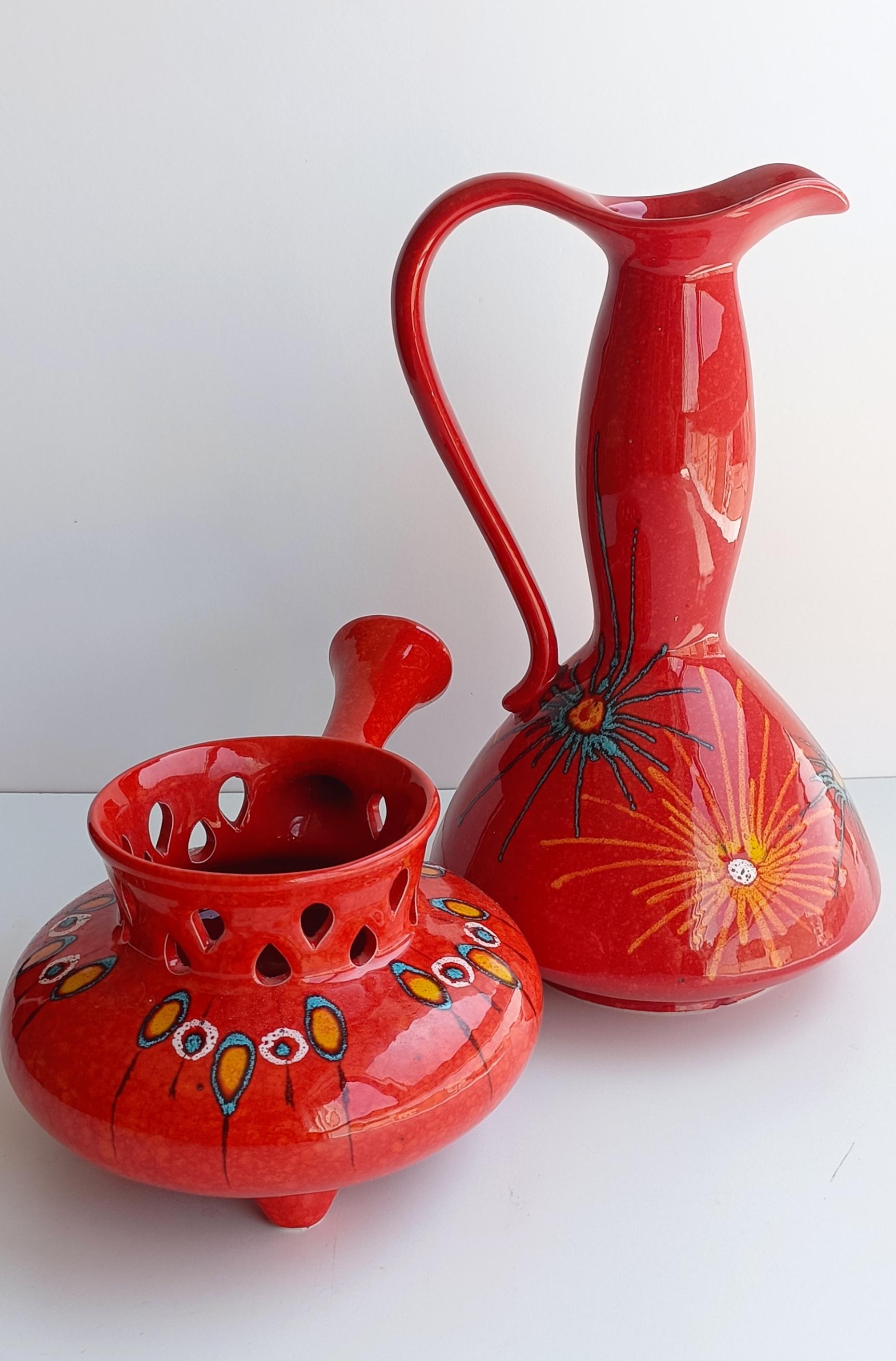 Glazed Bertoncello Ikebana Red Glaze Ceramic Pair of Vases