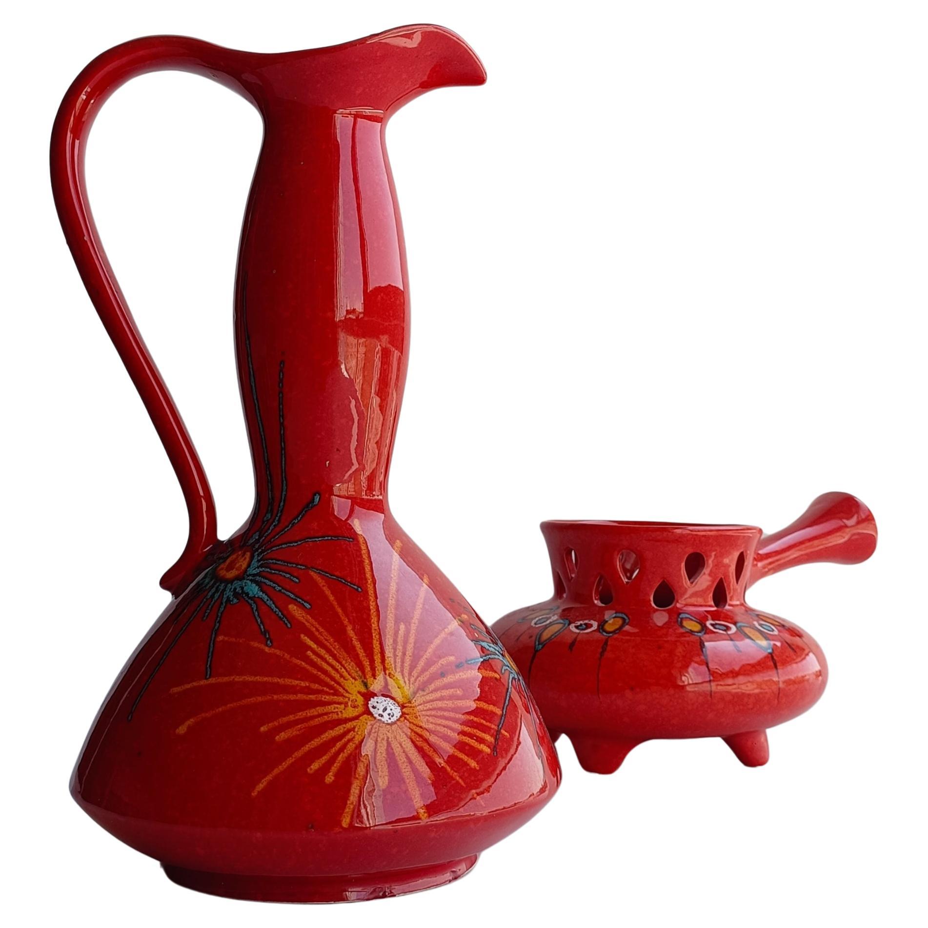 Bertoncello Ikebana Red Glaze Ceramic Pair of Vases