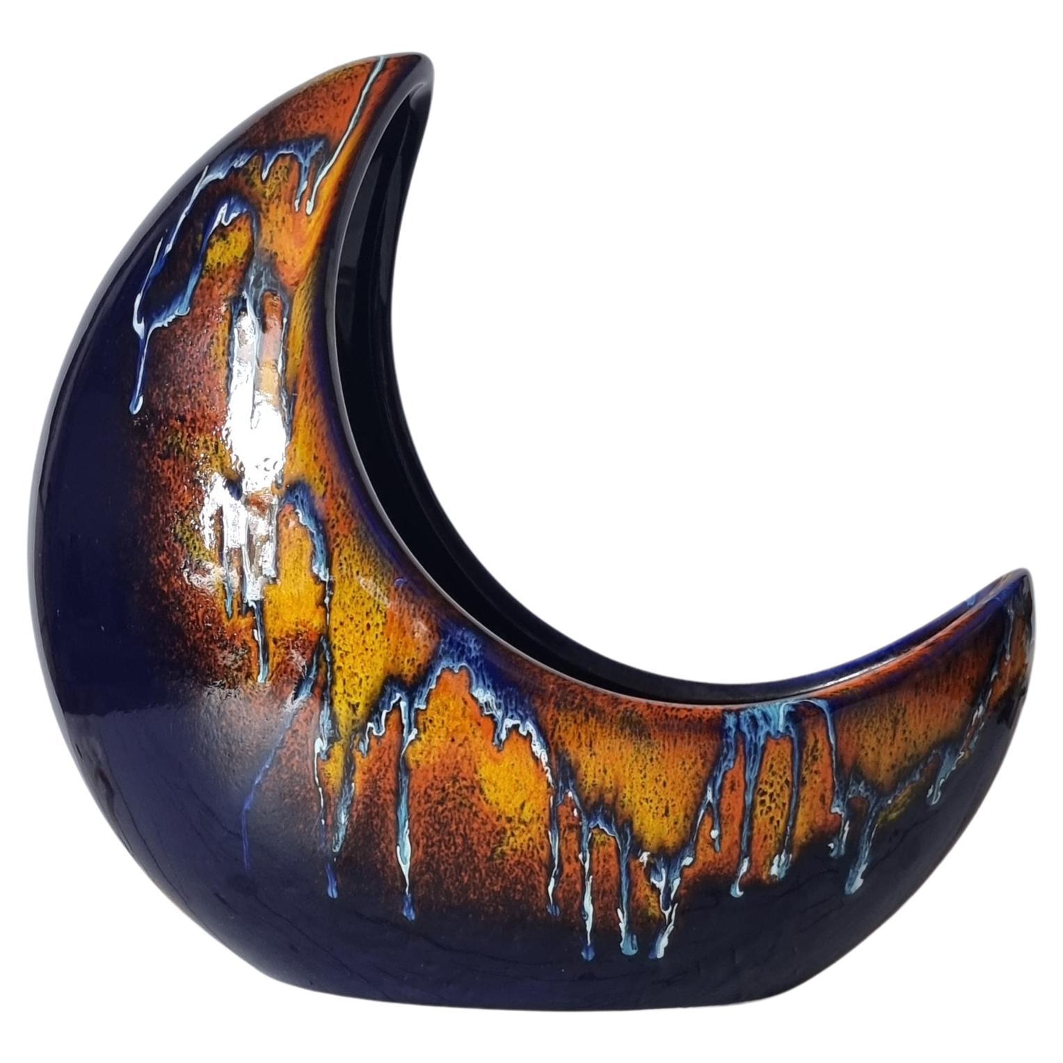 Bertoncello, Midnight Fire Palette, Modernist Crescent Moon Planter Vase, Rare