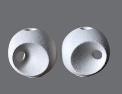 Bertoncello  Pair Of White Glazed Ceramic Candlesticks Design By Roberto Rigon