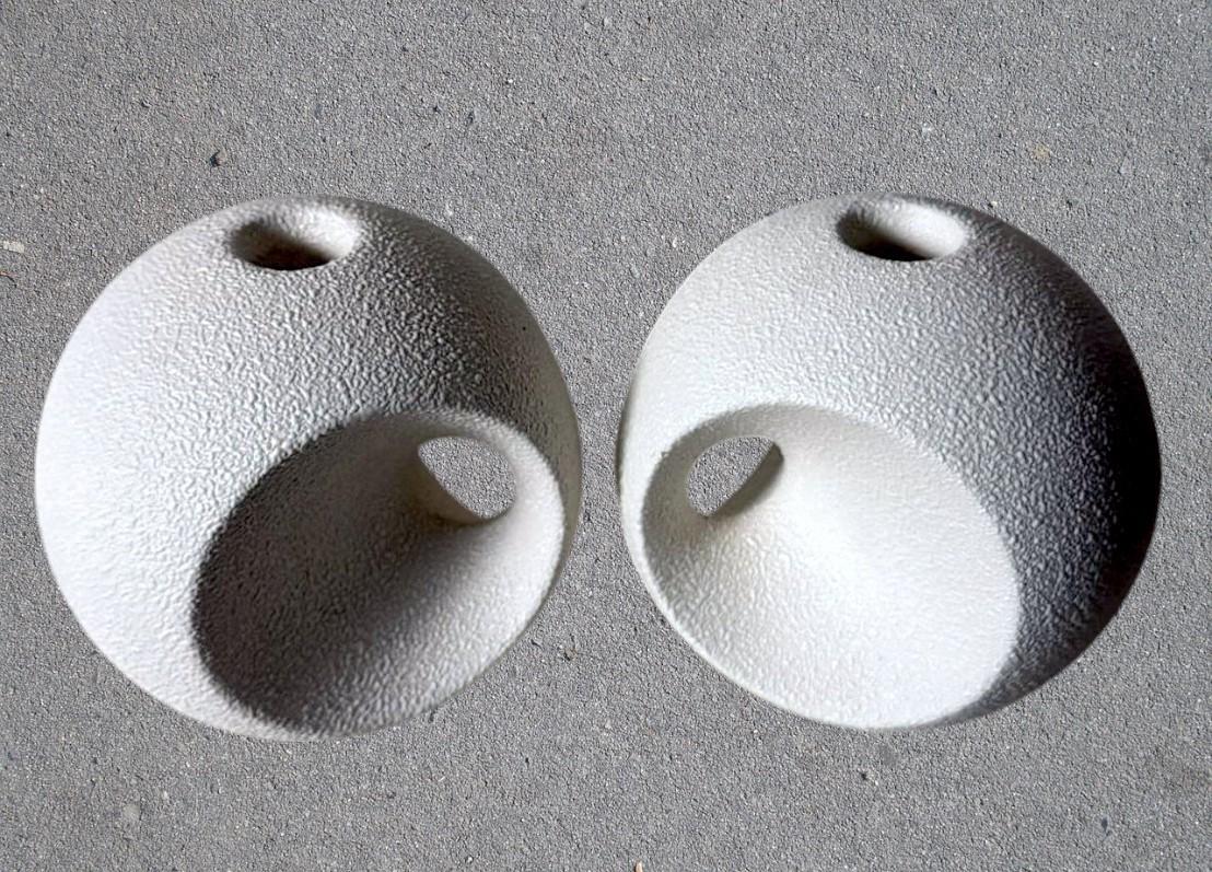 Italian Bertoncello  Pair Of White Glazed Ceramic Candlesticks Design By Roberto Rigon For Sale