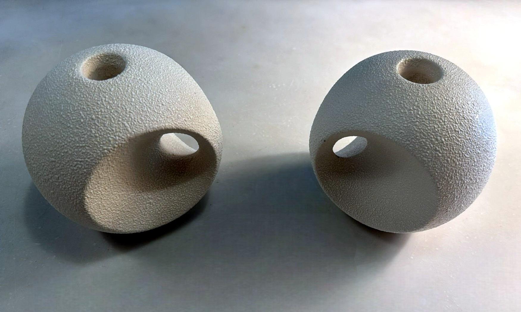 Bertoncello  Pair Of White Glazed Ceramic Candlesticks Design By Roberto Rigon For Sale 1