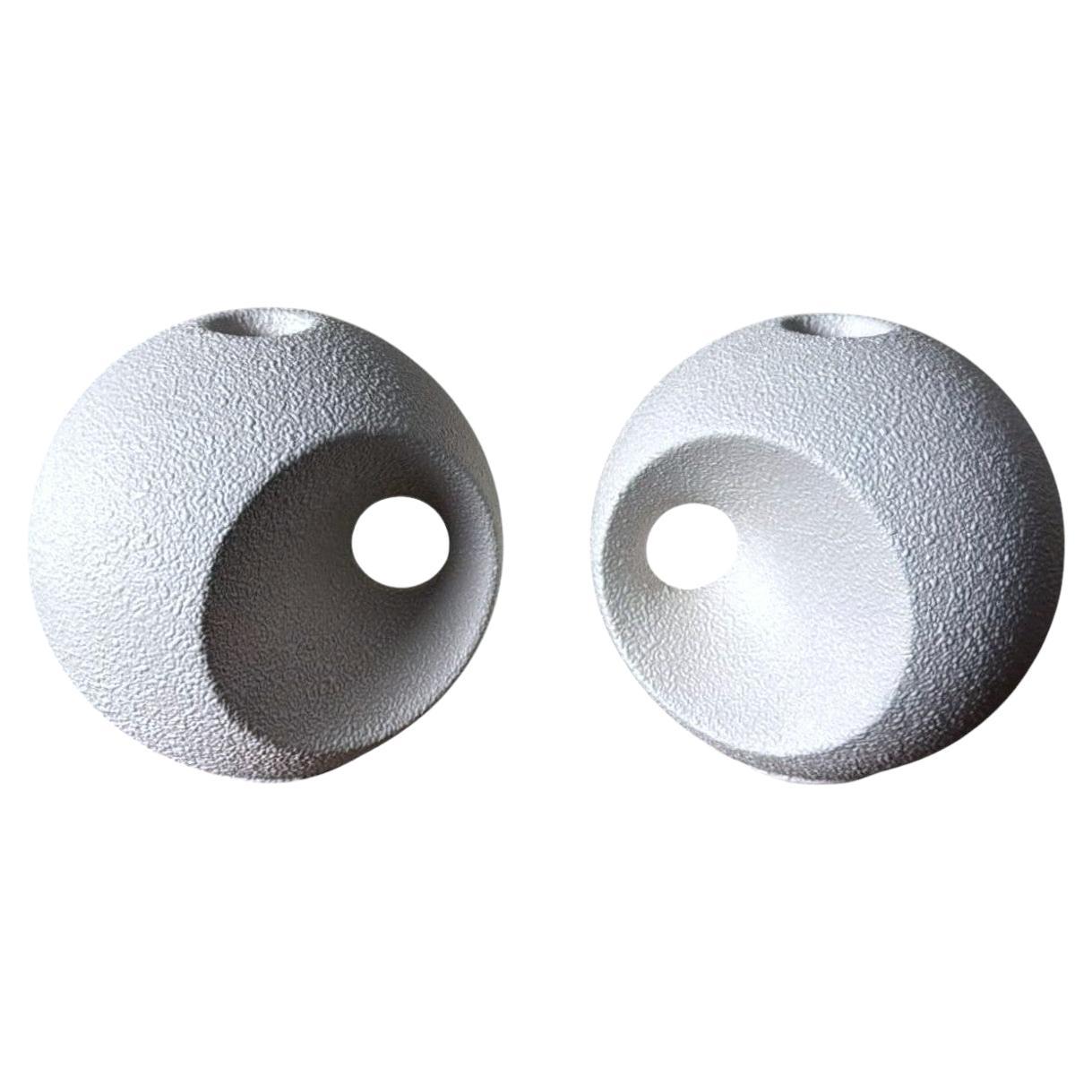 Bertoncello  Pair Of White Glazed Ceramic Candlesticks Design By Roberto Rigon For Sale