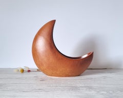 Bertoncello, Screziato Tabacco Tan Glaze, Modernist Crescent Moon Planter Vase