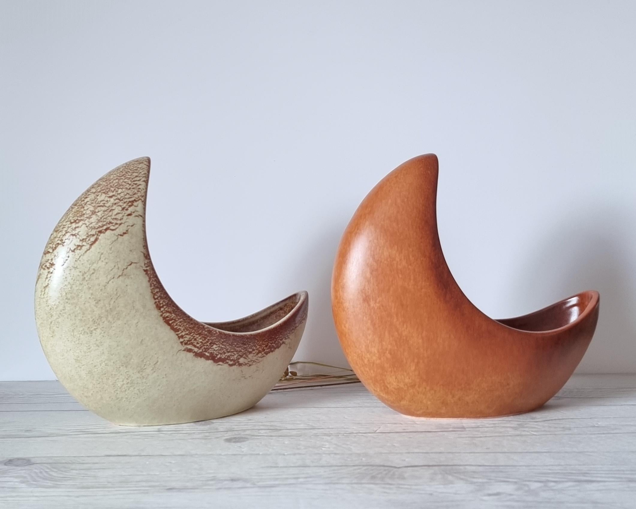 Mid-Century Modern Bertoncello, Screziato Tabacco Tan Glaze, Modernist Crescent Moon Planter Vase