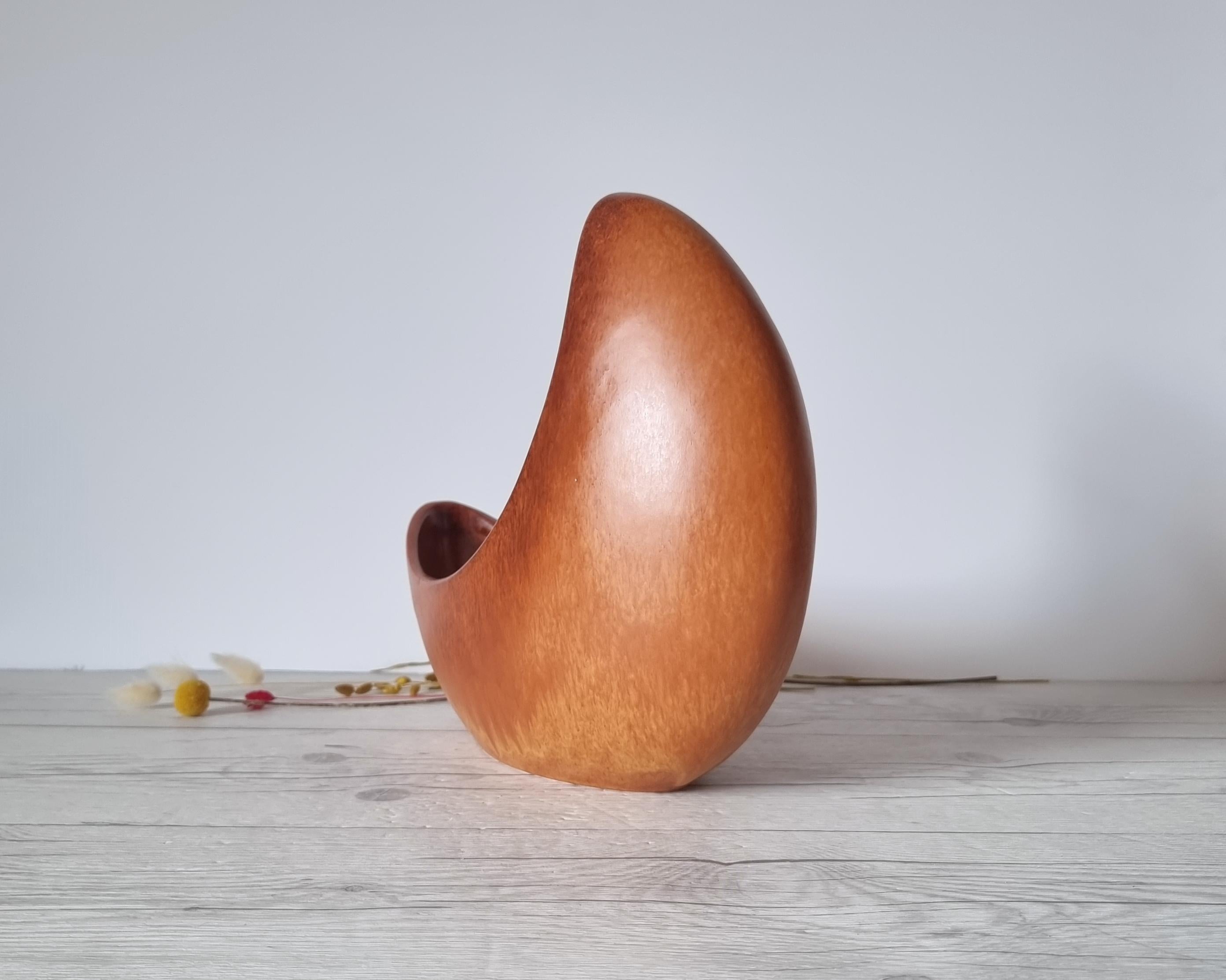 Ceramic Bertoncello, Screziato Tabacco Tan Glaze, Modernist Crescent Moon Planter Vase