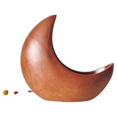 Bertoncello, Screziato Tabacco Tan Glaze, Modernist Crescent Moon Planter Vase