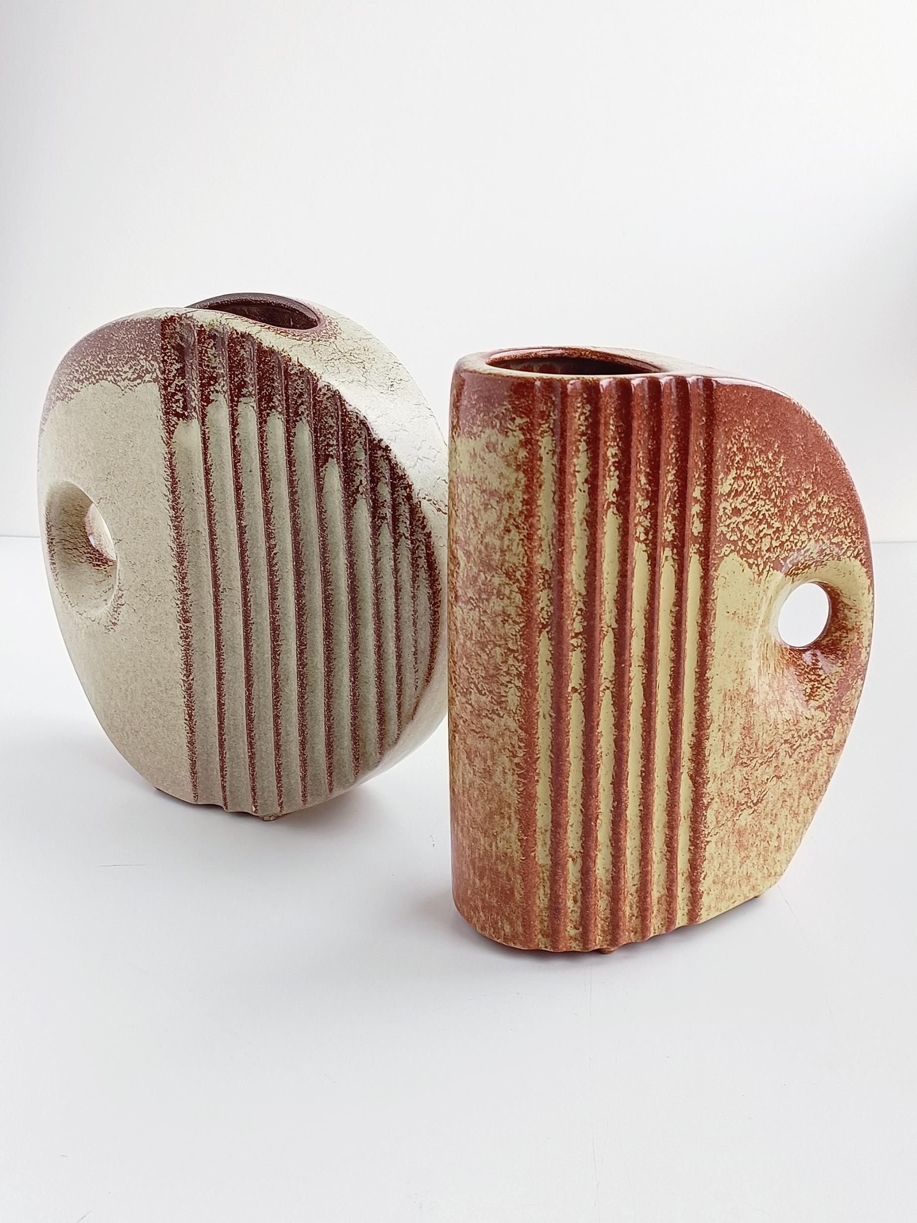Late 20th Century Bertoncello Sculptural Pair of Ceramic Pitchers, Italy, 1970s