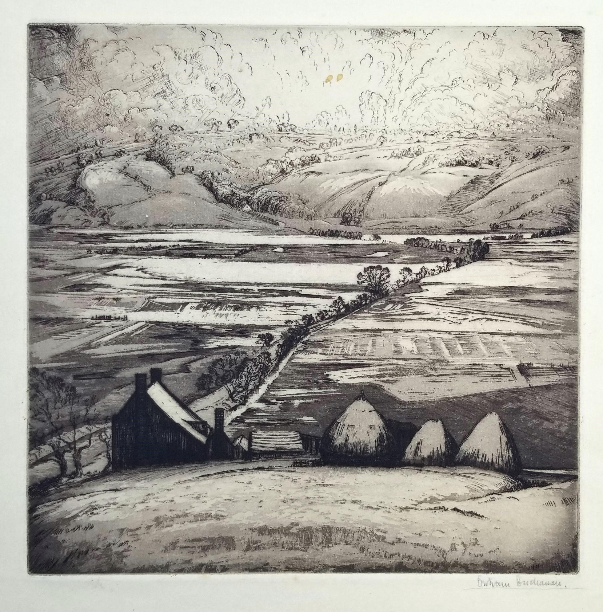 Conjunto de tres grabados de Bertram Buchanan /// English Modern Land City Sky Scape en venta 9