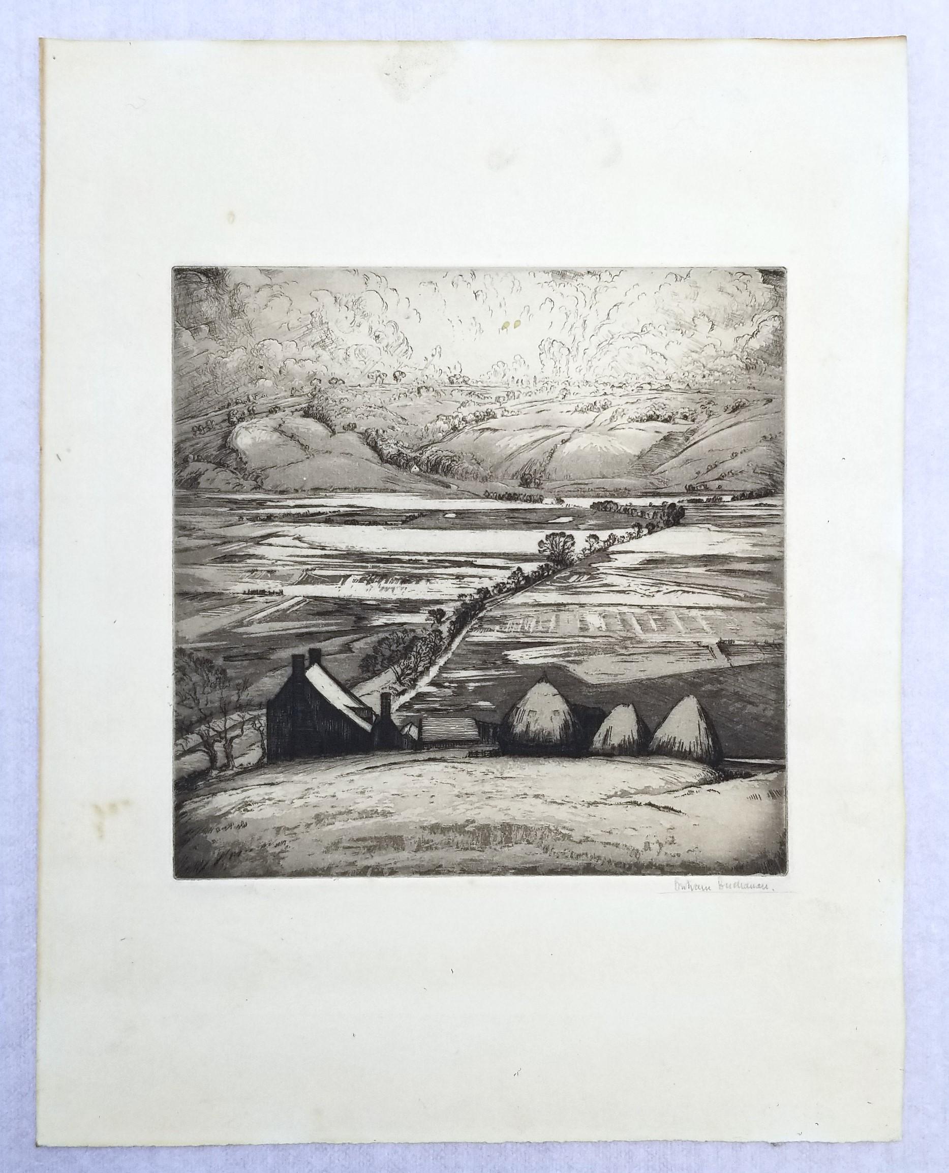 Conjunto de tres grabados de Bertram Buchanan /// English Modern Land City Sky Scape en venta 8