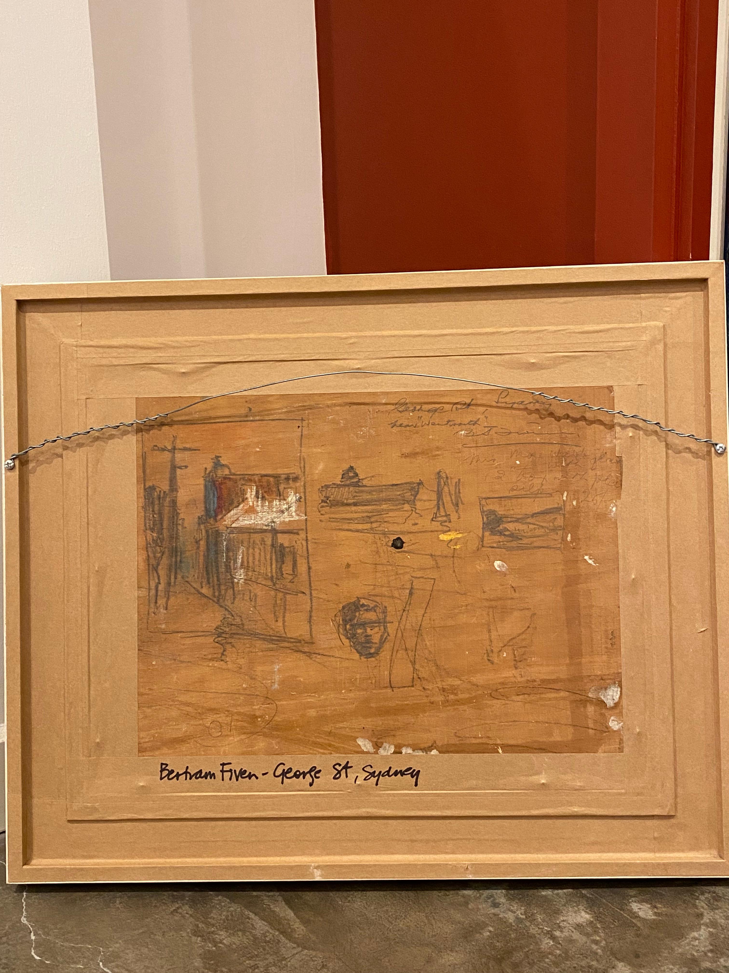 Bertram Fiven (Australian) George St, Wentworth, Sydney Oil on Board Painting For Sale 7