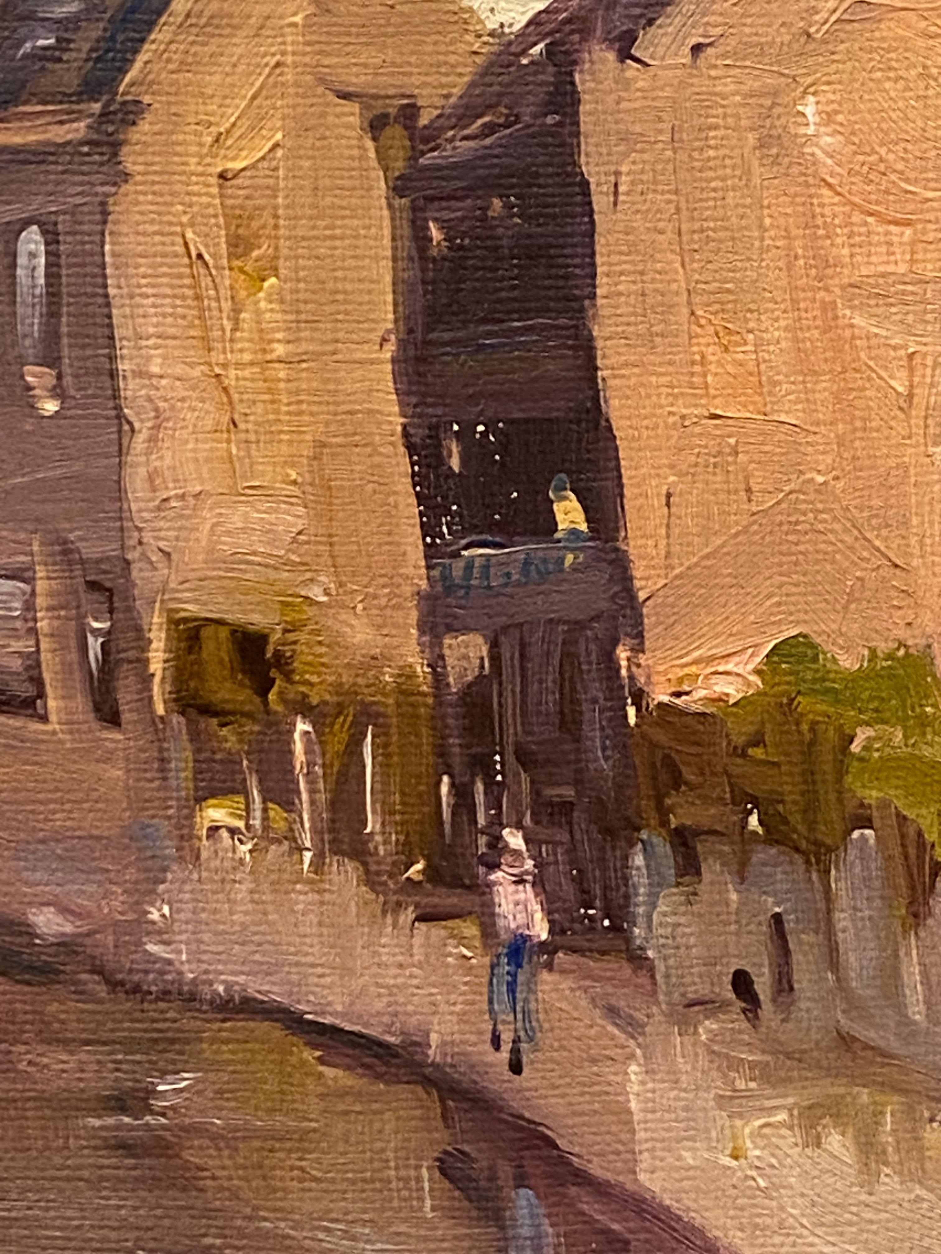 Women's or Men's Bertram Fiven (Australian) George St, Wentworth, Sydney Oil on Board Painting For Sale