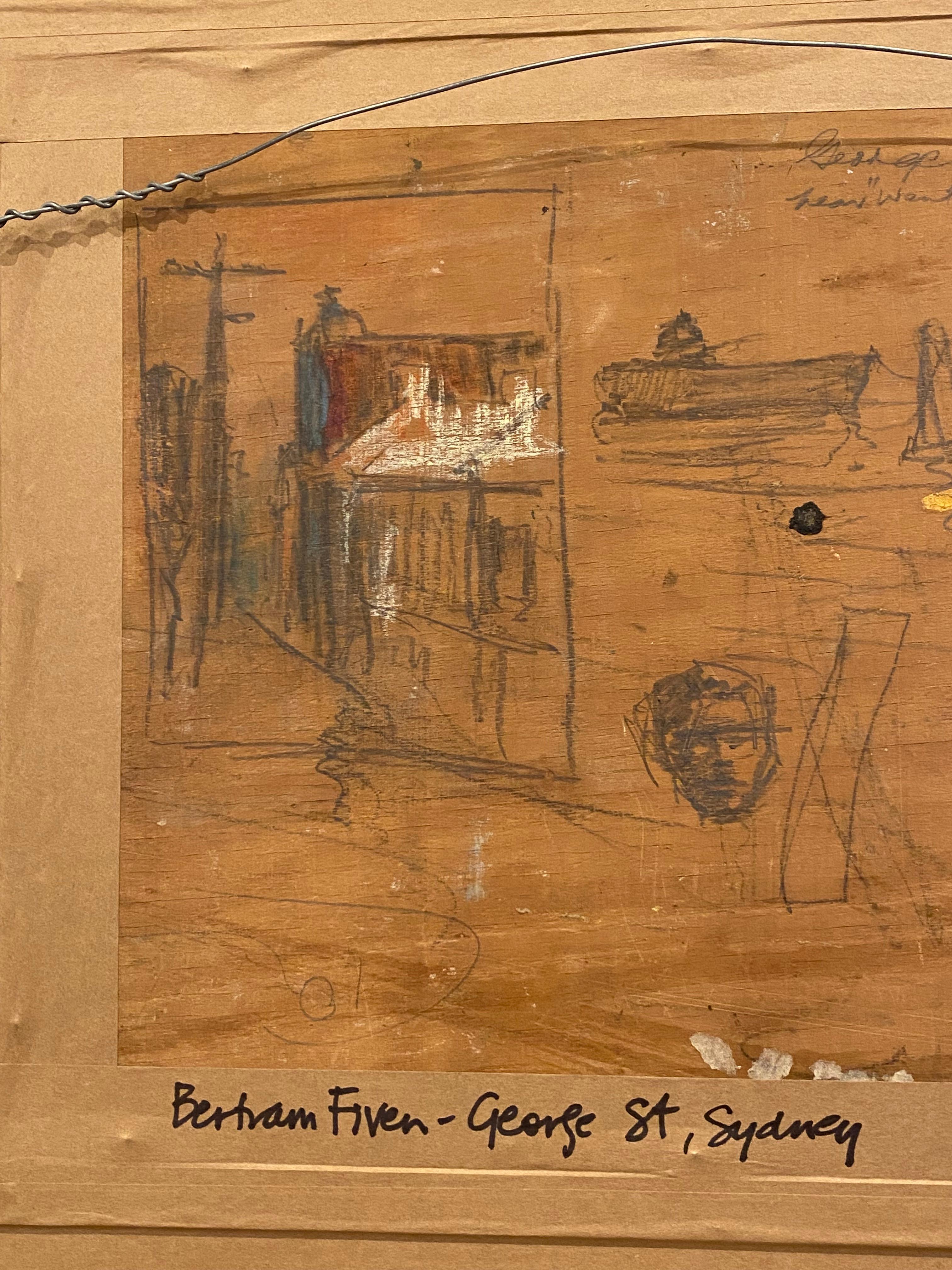 Bertram Fiven (Australian) George St, Wentworth, Sydney Oil on Board Painting For Sale 3