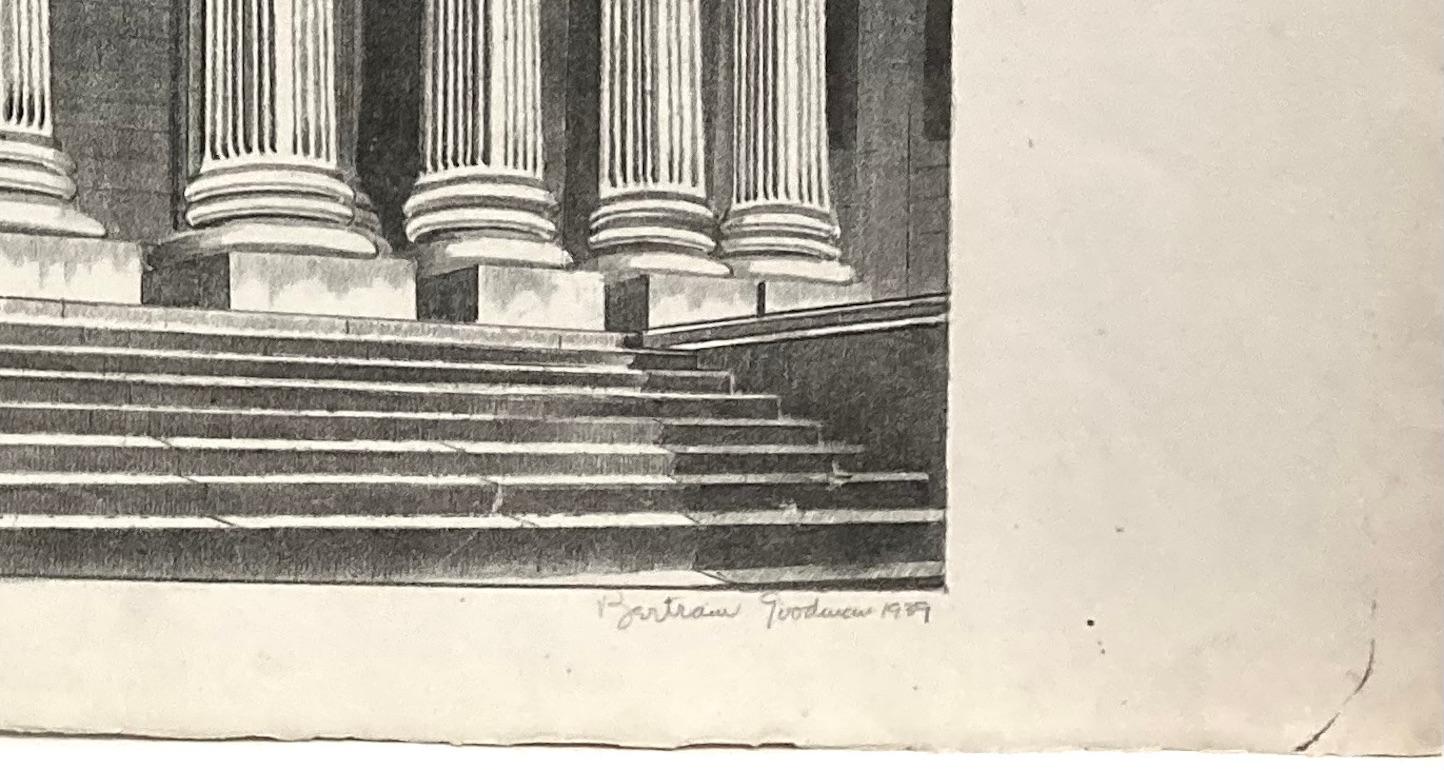 An amazingly precise lithographic view of the New York State Supreme Court Building at 60 Centre Street, Foley Square, New York City. Goodman shows us eight of the ten columns of this neo-classical judicial marvel by architect Guy Lowell built