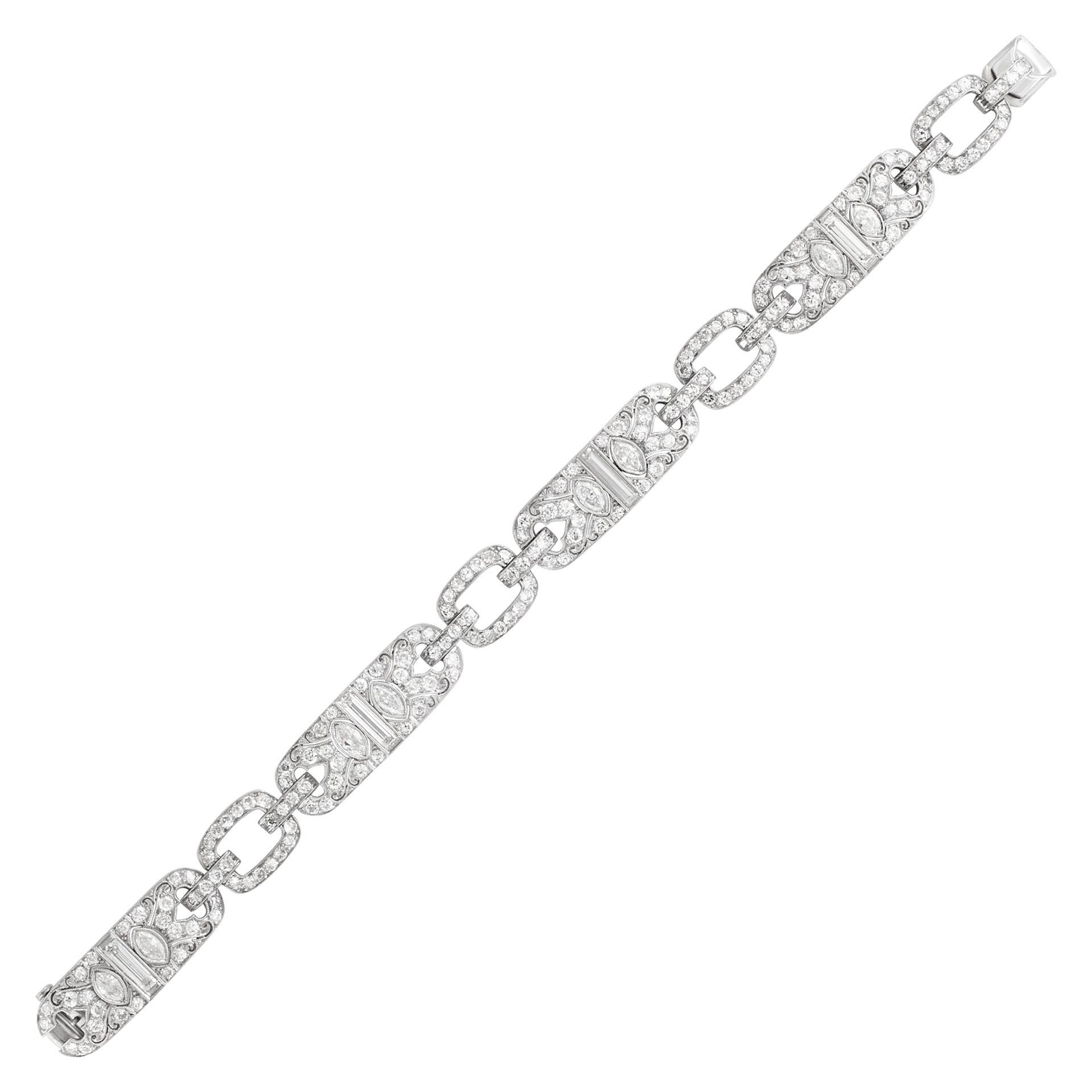 ESTIMATED RETAIL $60000 - YOUR PRICE $28800 - 100% AUTHENTIC, FACTORY ORIGINAL Signed Bertram H. Satz Art Deco Platinum Diamond Bracelet approximately 8 carats in diamonds. Circa 1920s. All diamonds are white and eye clean. Superbly crafted.