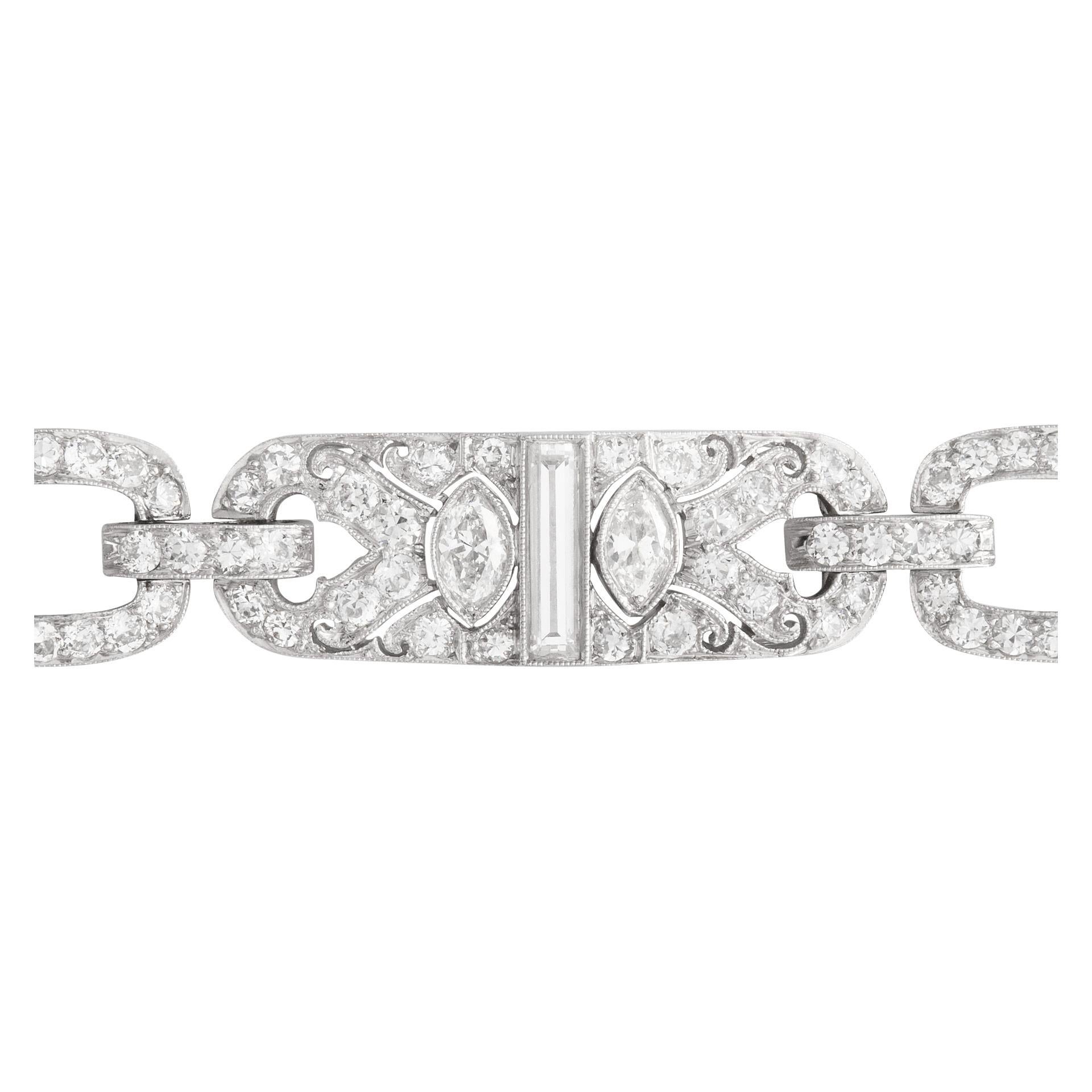 Round Cut Bertram H. Satz Art Deco Platinum Diamond Bracelet