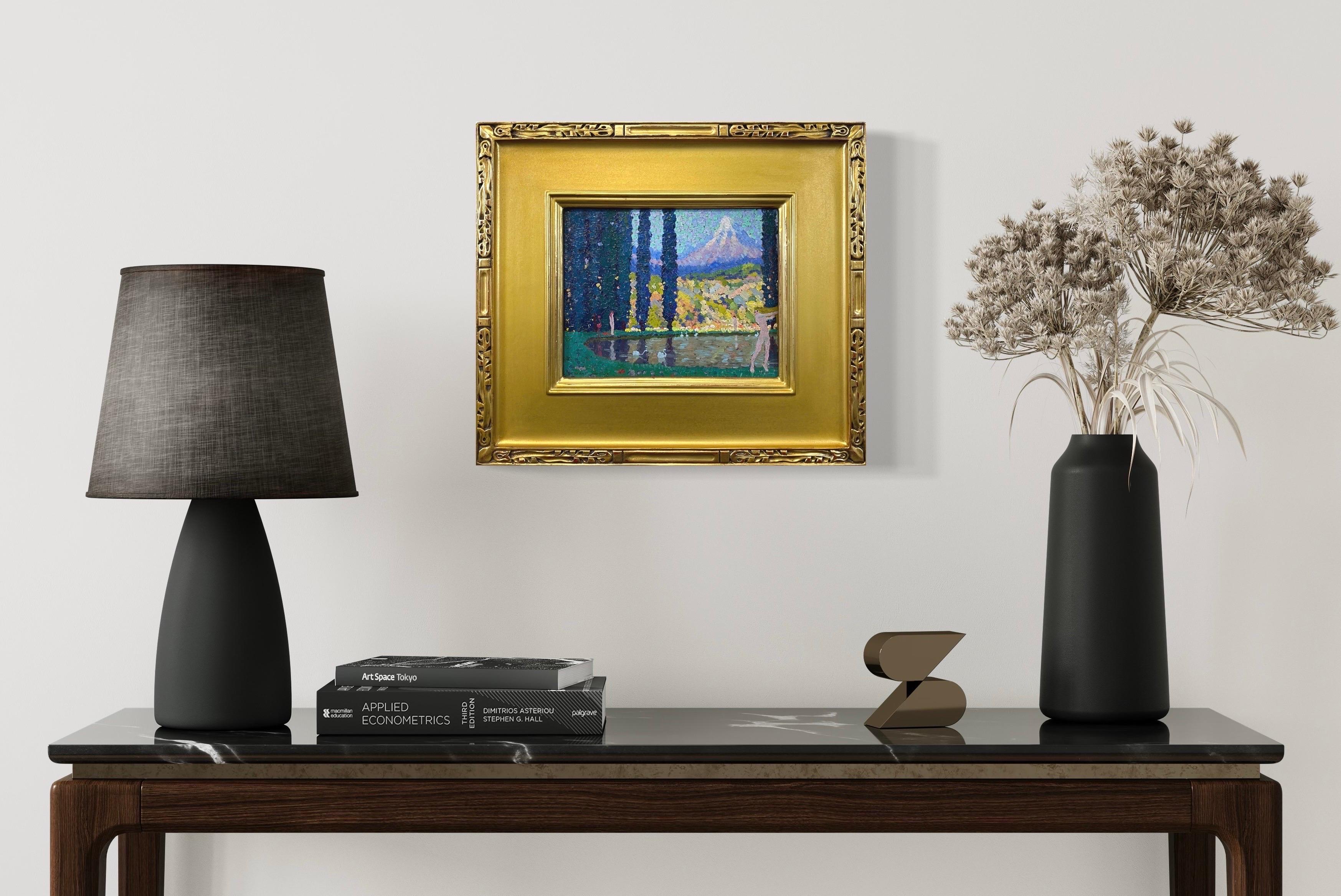 Post-Impressionist Mythical Landscape Nude Bathers and Swans, American Painter im Angebot 4