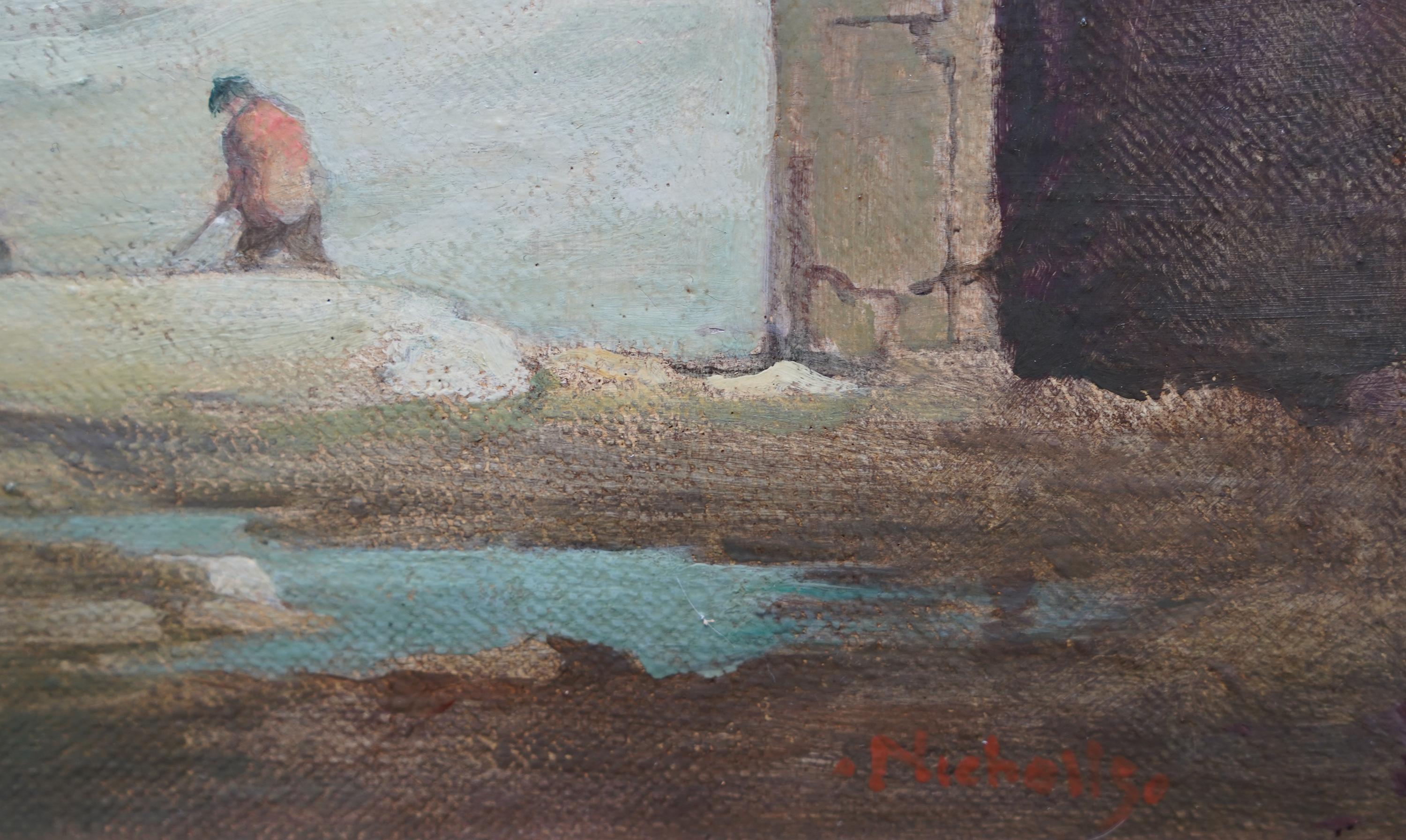 Vauxhall Bridge Londra 1951 - Pittura ad olio di un paesaggio post impressionista britannico in vendita 2