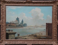 Vauxhall Bridge Londra 1951 - Pittura ad olio di un paesaggio post impressionista britannico