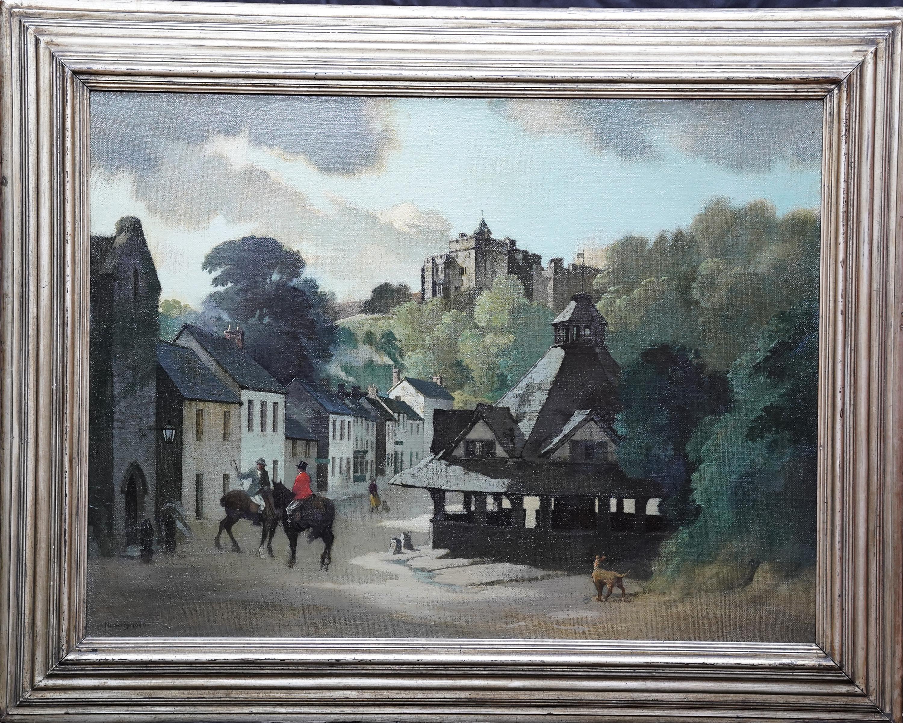The Yarn Market, Dunster, Somerset - British 1940's townscape art oil painting For Sale 6