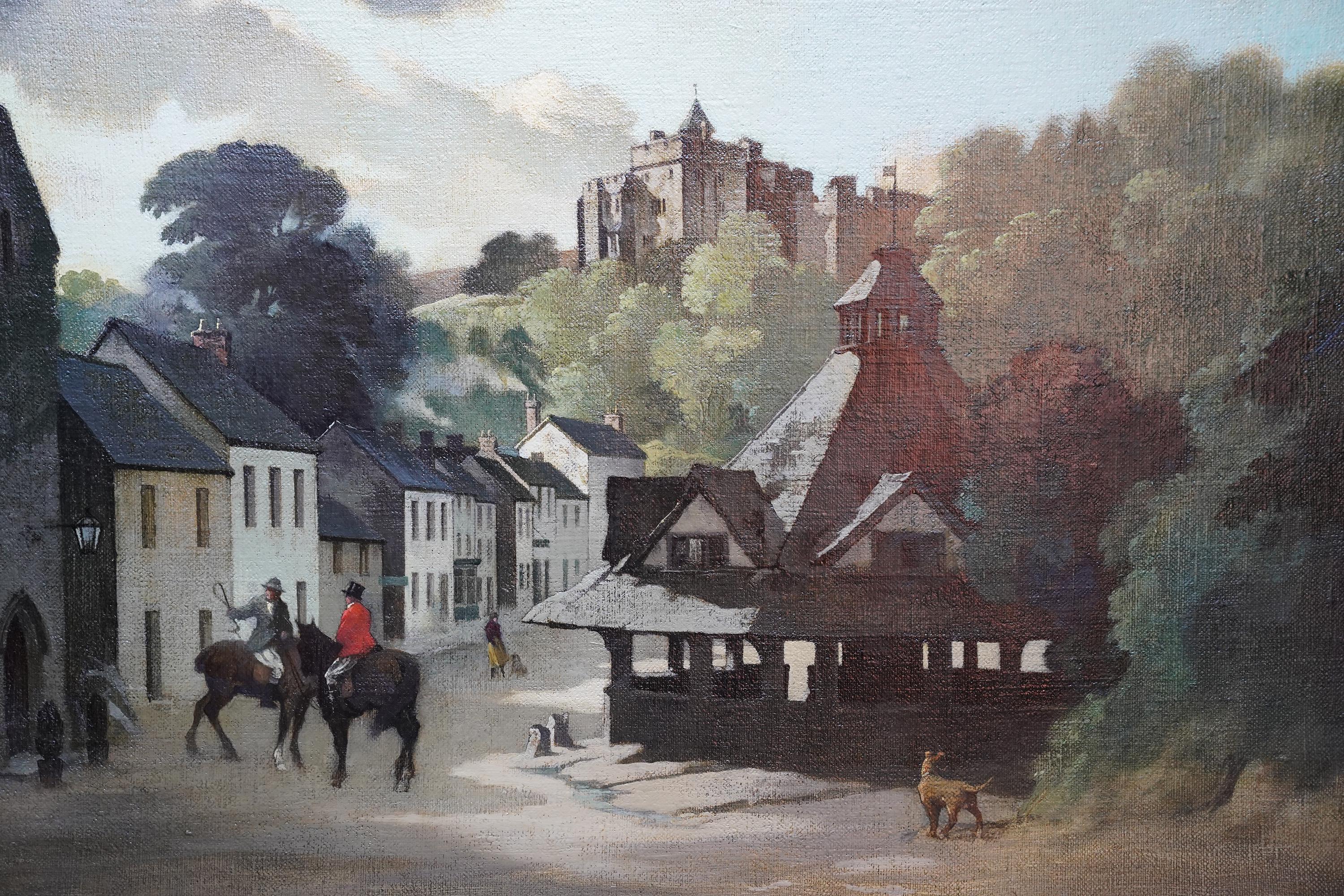 The Yarn Market, Dunster, Somerset - British 1940's townscape art oil painting - Post-Impressionist Painting by BERTRAM NICHOLLS PRBA