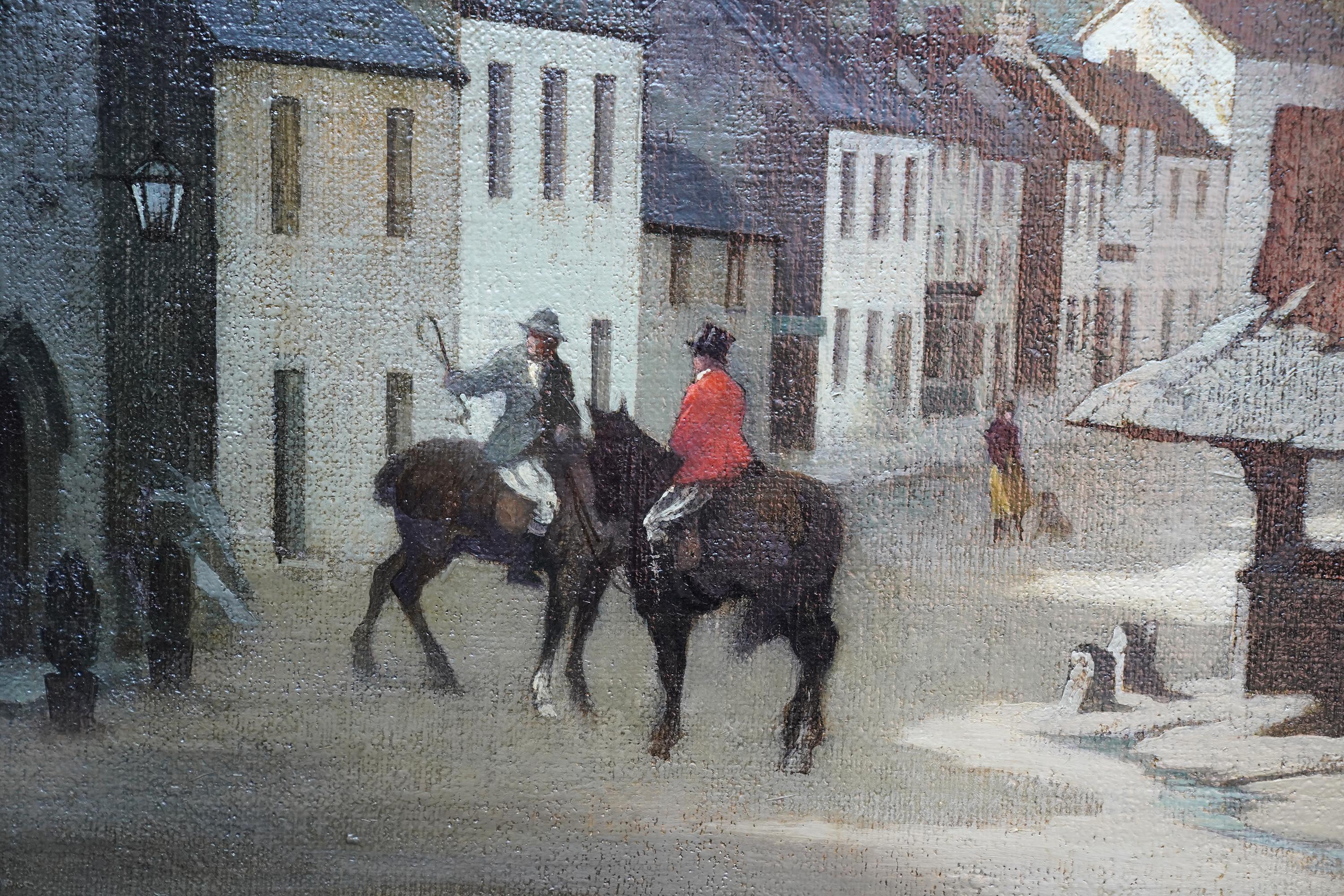 The Yarn Market, Dunster, Somerset - British 1940's townscape art oil painting - Gray Landscape Painting by BERTRAM NICHOLLS PRBA