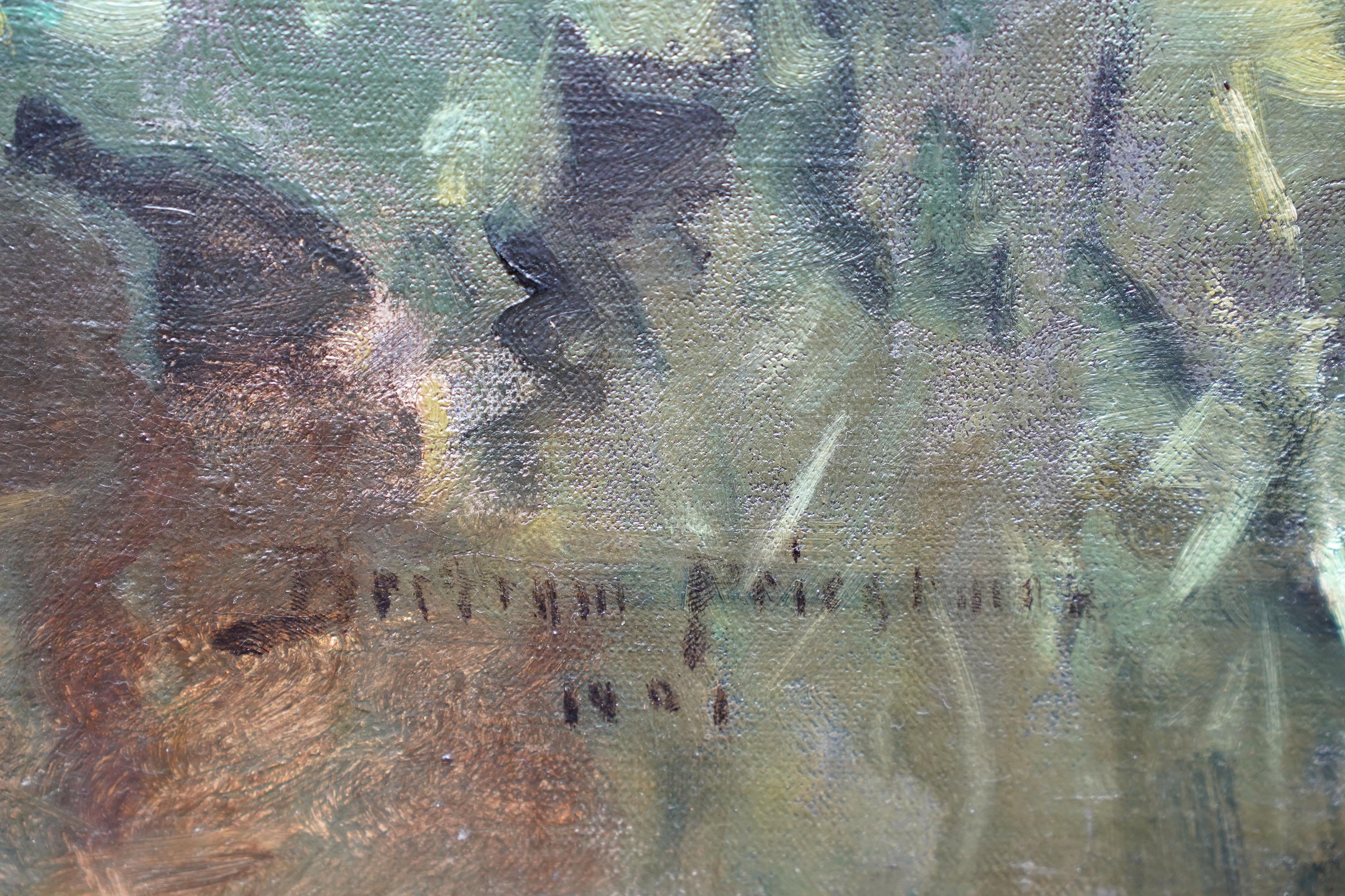 Mucche paesaggio fiume Wharfe Yorkshire - pittura ad olio impressionista britannica del 1901 in vendita 6