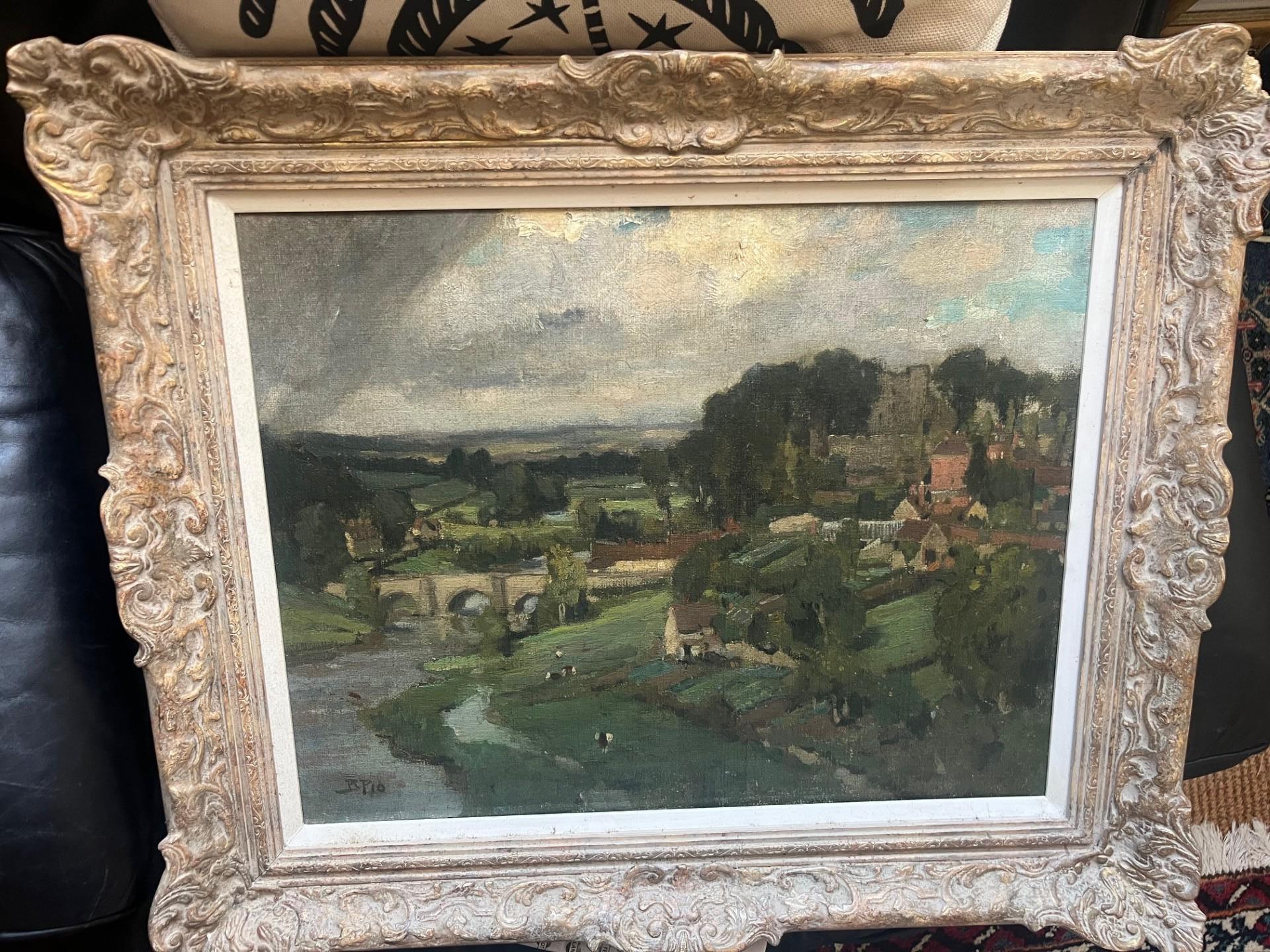 Early Twentieth Century Impressionist Oil Painting Landscape of Ludlow Castle For Sale 1