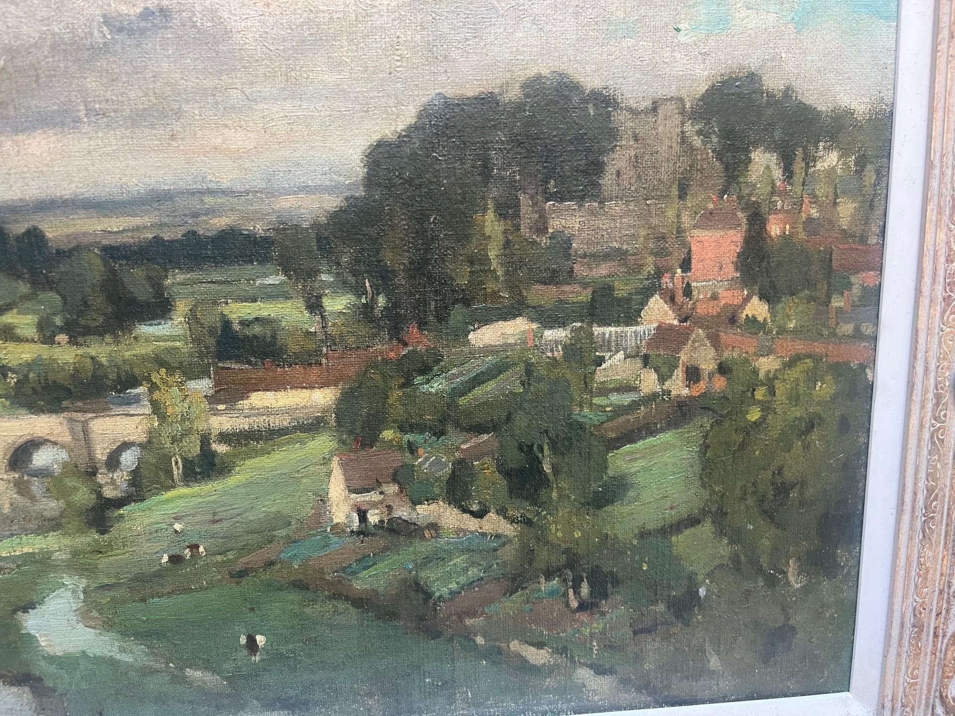 Early Twentieth Century Impressionist Oil Painting Landscape of Ludlow Castle For Sale 2