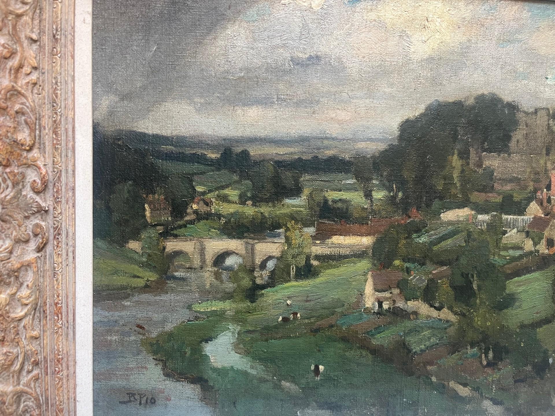 Early Twentieth Century Impressionist Oil Painting Landscape of Ludlow Castle For Sale 3