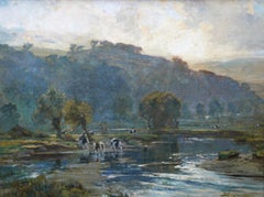 Soirée à Wharfedale 1917 - Paysage impressionniste britannique peinture à l'huile bovine