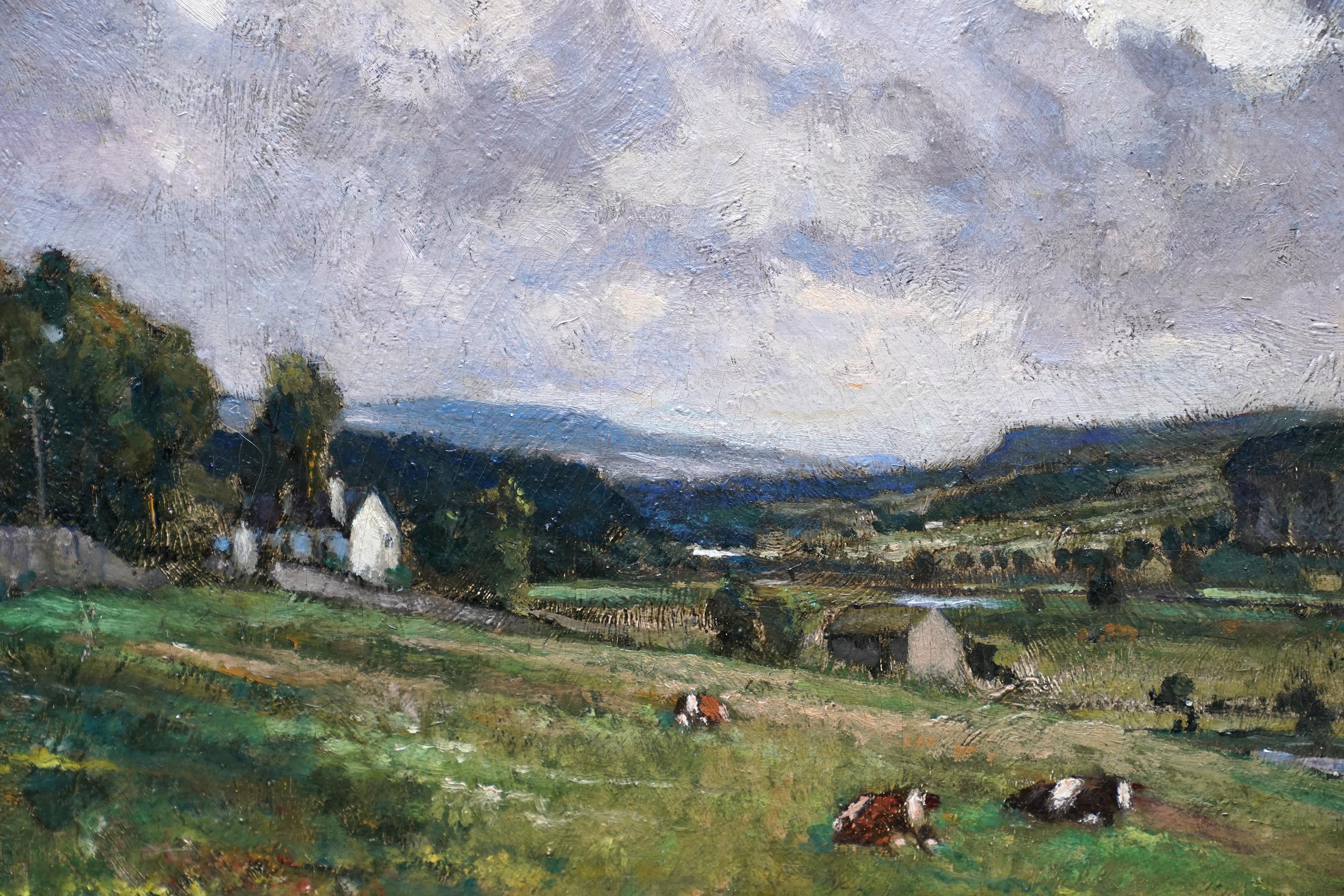 Wharfedale Landscape with Kilnsey Crag Yorkshire - British 1919 art oil painting - Impressionist Painting by Bertram Priestman