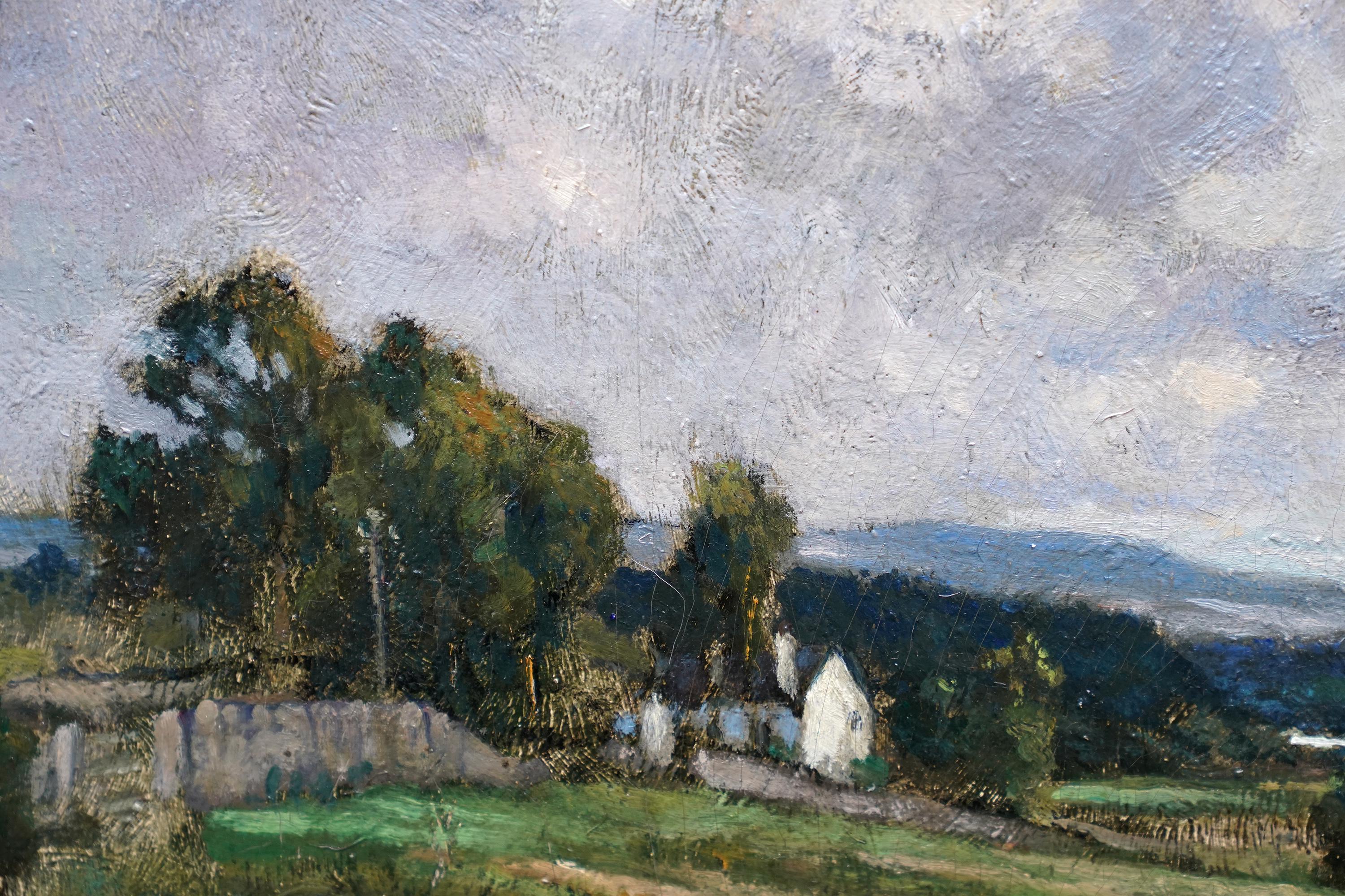 Cette magnifique peinture à l'huile de paysage impressionniste britannique est l'œuvre de Bertram Priestman, artiste estimé du Yorkshire, et a été peinte en 1919. Il s'agit de Wharfdale, la vallée des parties supérieures de la rivière Wharfe, qui