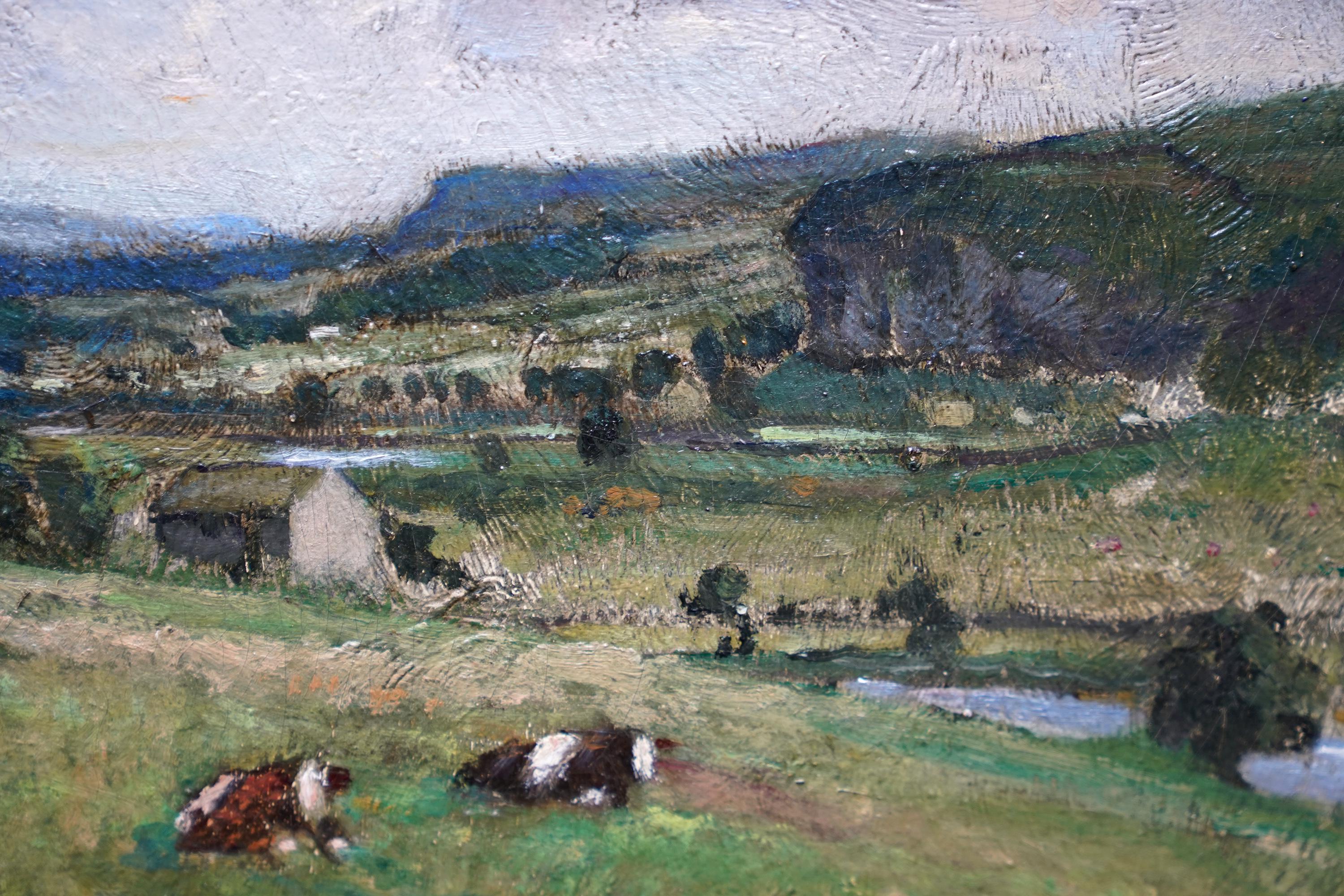 Paysage de Wharfedale avec Kilnsey Crag Yorkshire - Peinture à l'huile britannique de 1919 en vente 1