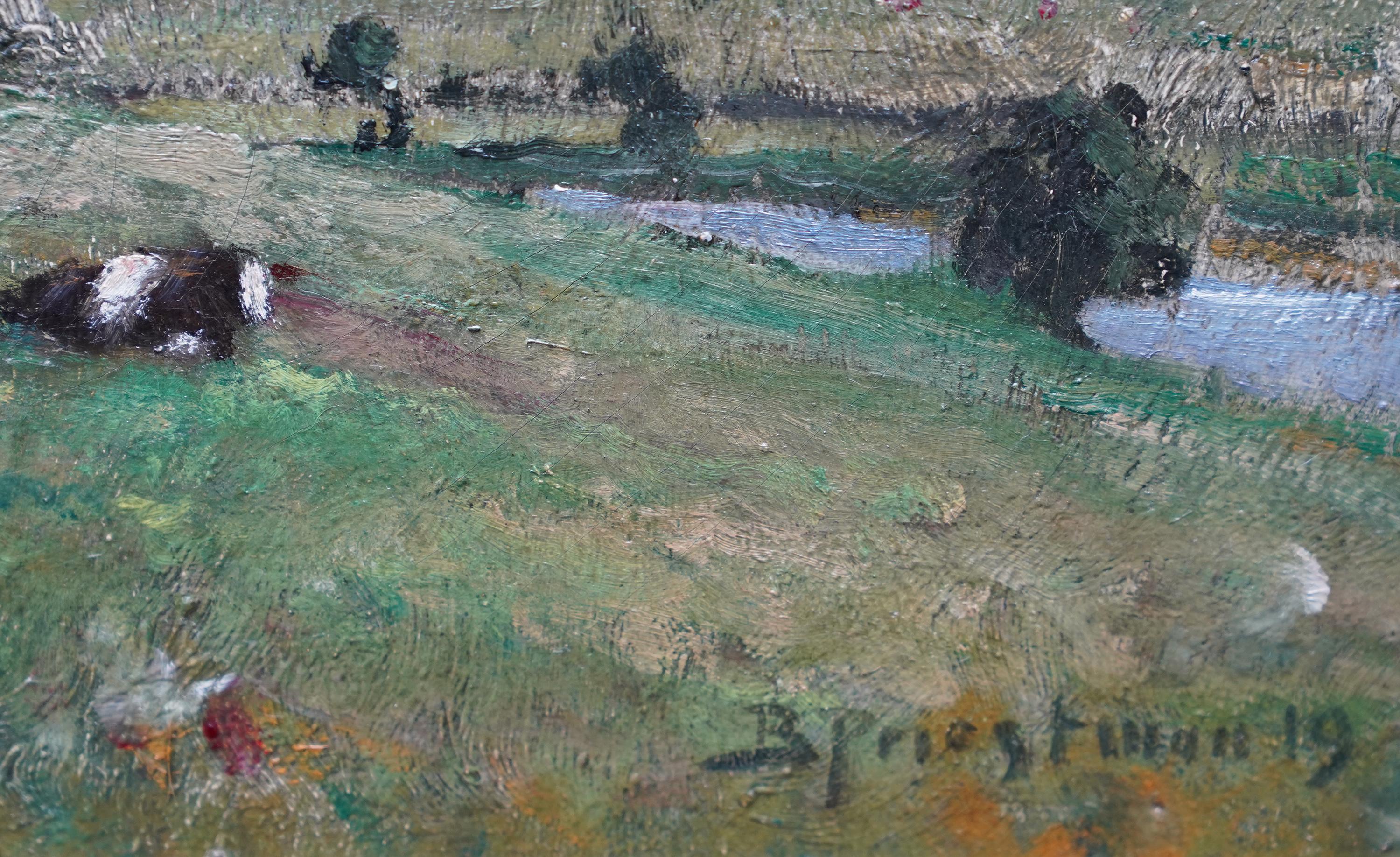 Paysage de Wharfedale avec Kilnsey Crag Yorkshire - Peinture à l'huile britannique de 1919 en vente 3