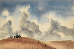 California Farmhouse Landscape in Watercolor on Paper (Two Sided)
