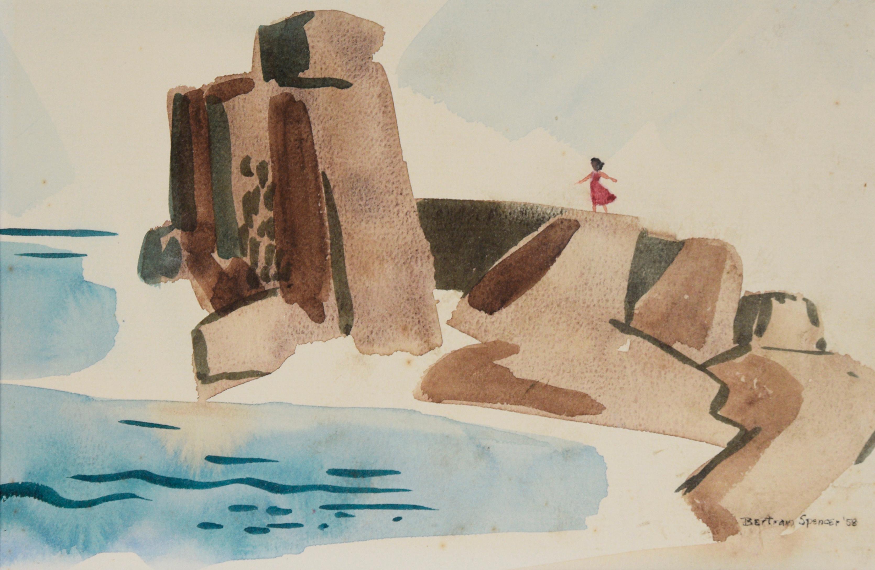 „Lonely Rocks“ – Original Aquarell auf Papier, 1958 – Painting von Bertram Spencer