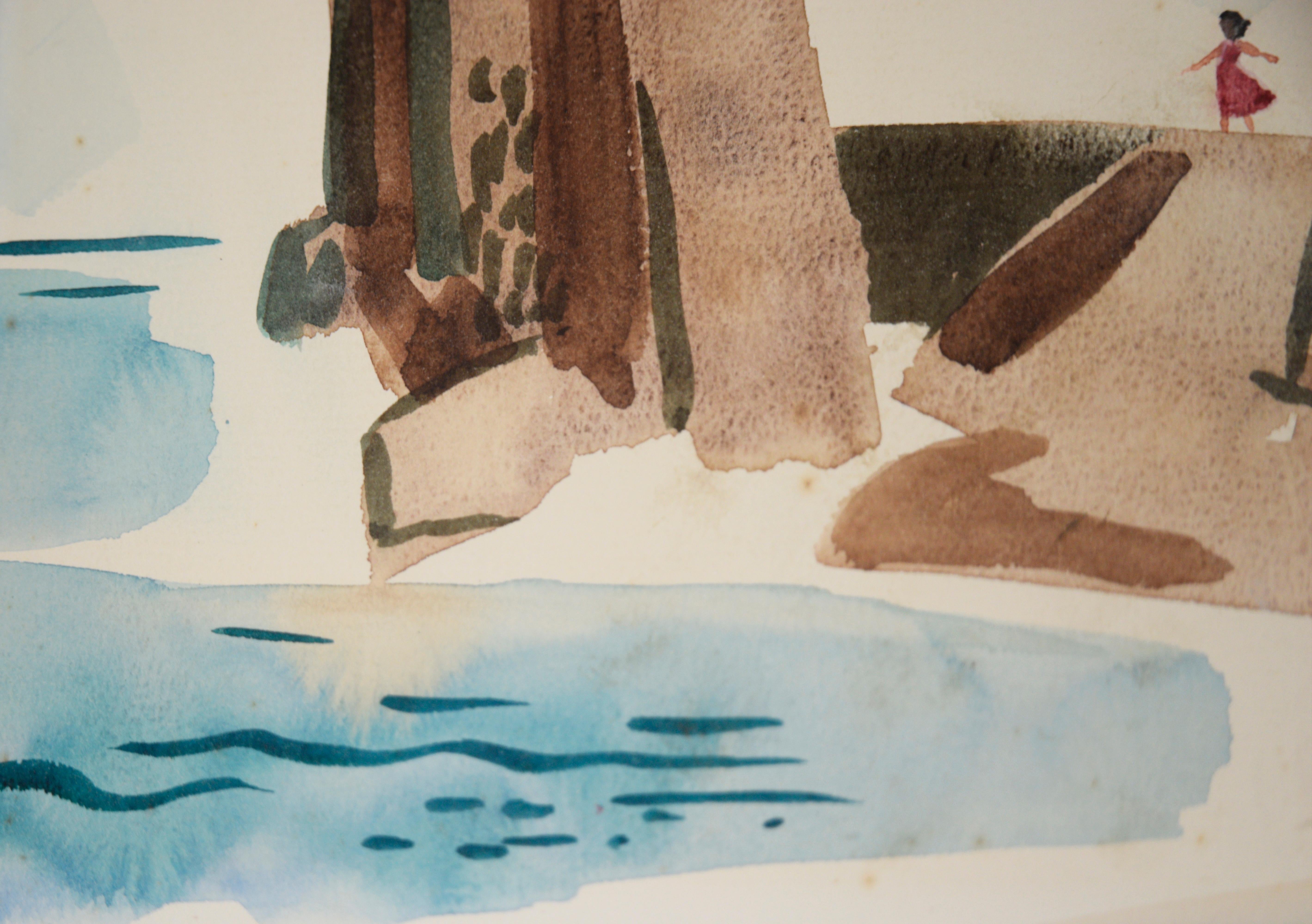 „Lonely Rocks“ – Original Aquarell auf Papier, 1958 (Amerikanischer Impressionismus), Painting, von Bertram Spencer