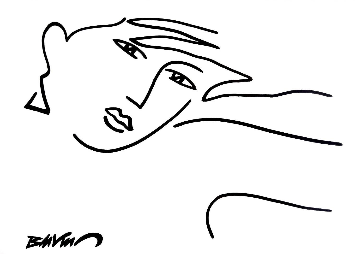figurative drawing "Naiad’s head, hand on forehead " indian ink and brushes