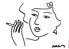 figurative drawing "Smoking women" Indian ink and brushes on paper 50x65 cm