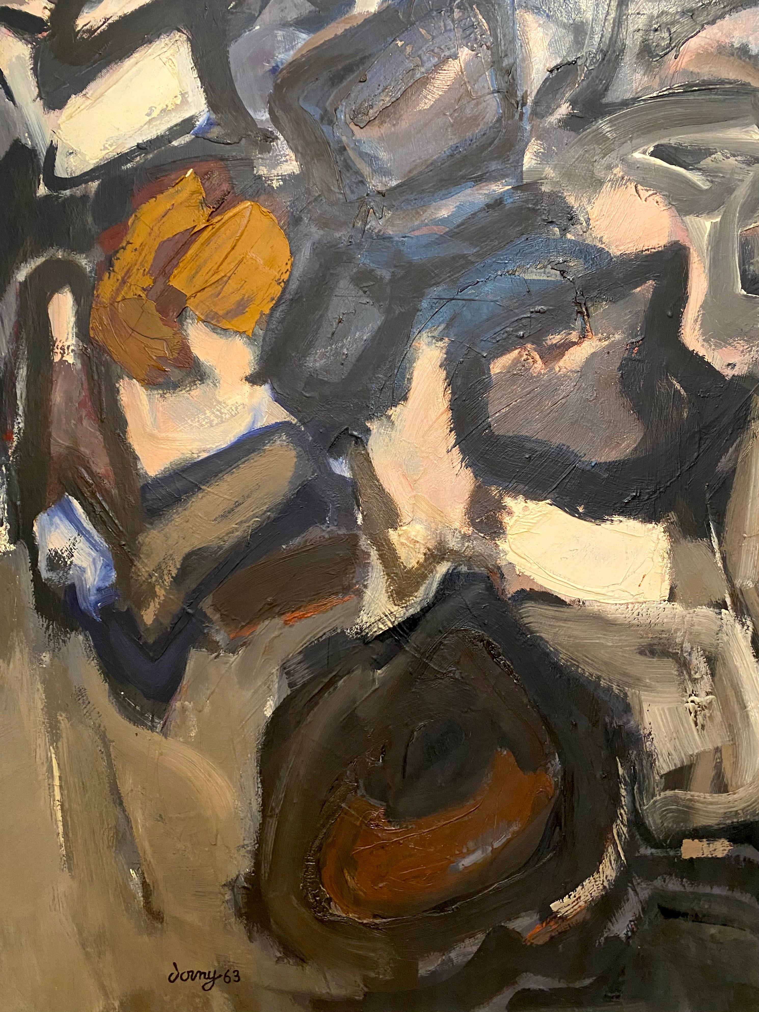 Milieu du XXe siècle Bertrand Dorny Peinture moderne abstraite Circa 1963 en vente