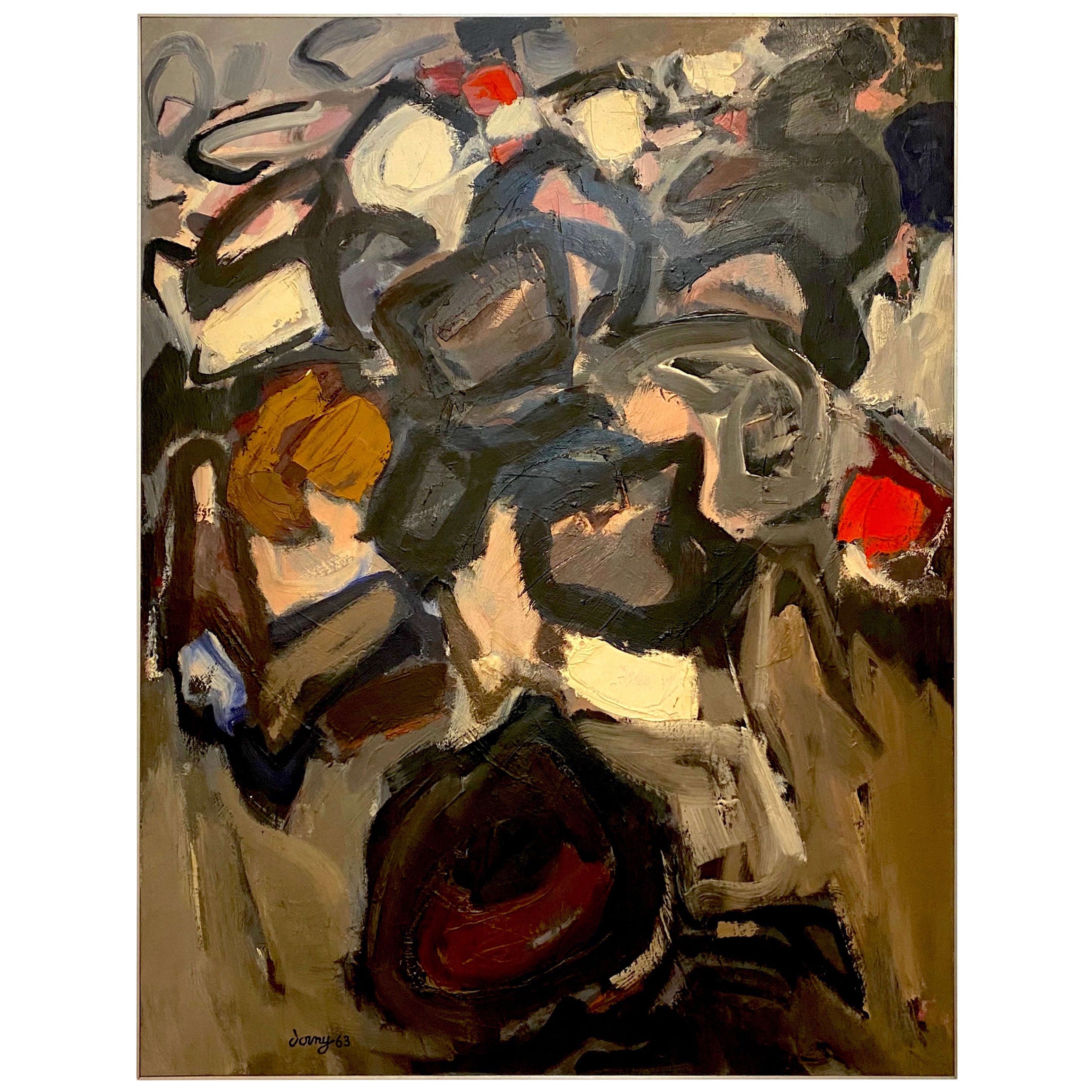 Bertrand Dorny Abstract Modern Painting Circa 1963 For Sale