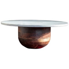 Bertrand Honed Carrera Marble and Walnut Round Coffee Table