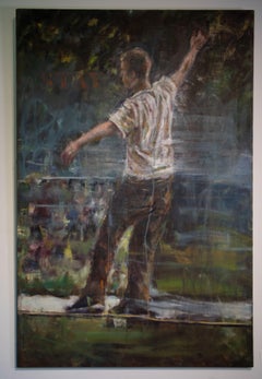 Quadro ad olio su tela raffigurante un uomo in equilibrio. L'opera d'arte si chiama "Stay".