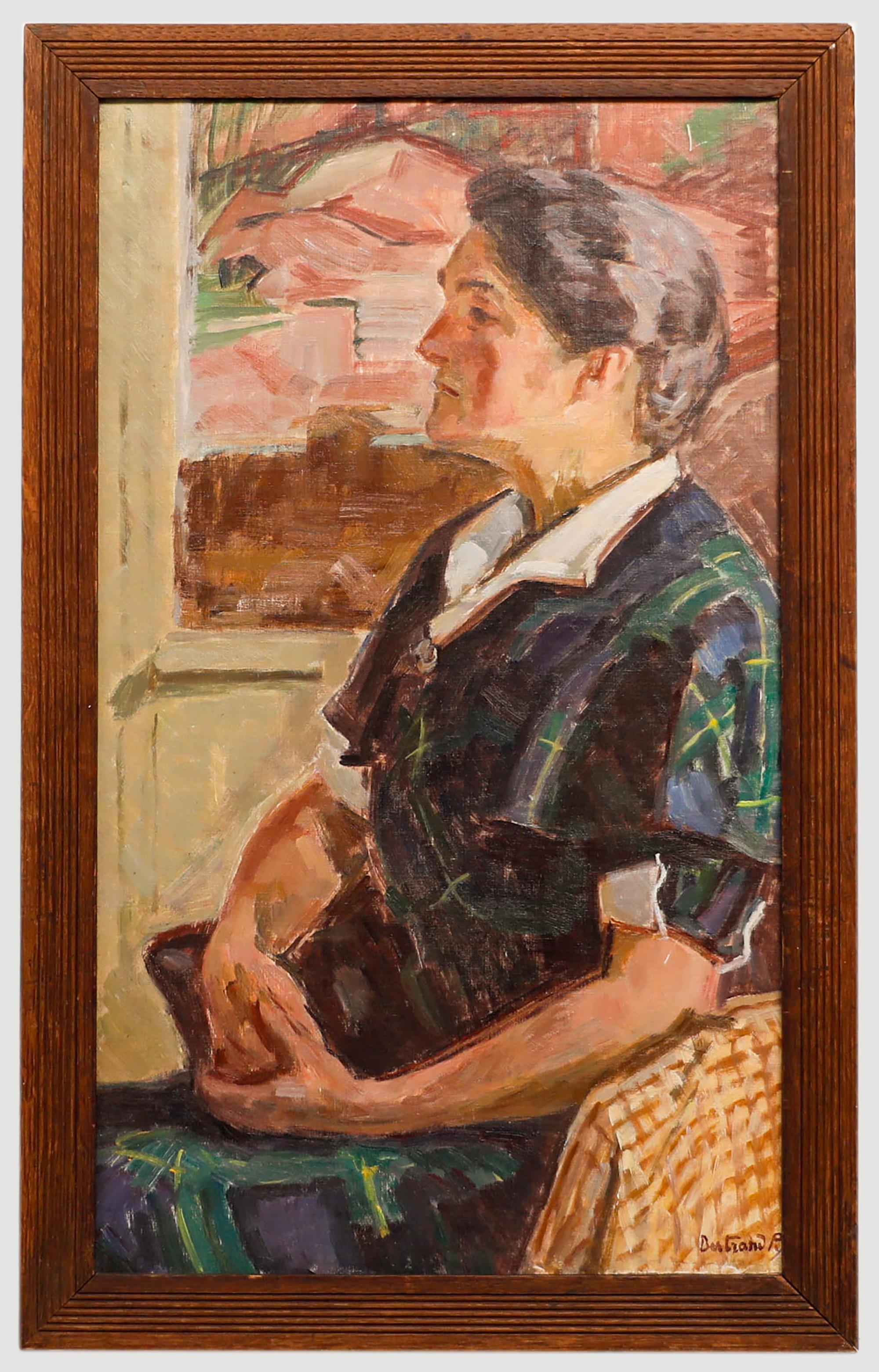 Bertrand PY Portrait Painting – Bertrand Py (1895-1973) - Ölgemälde, Dame in einem Tartankleid, Mitte des 20. Jahrhunderts