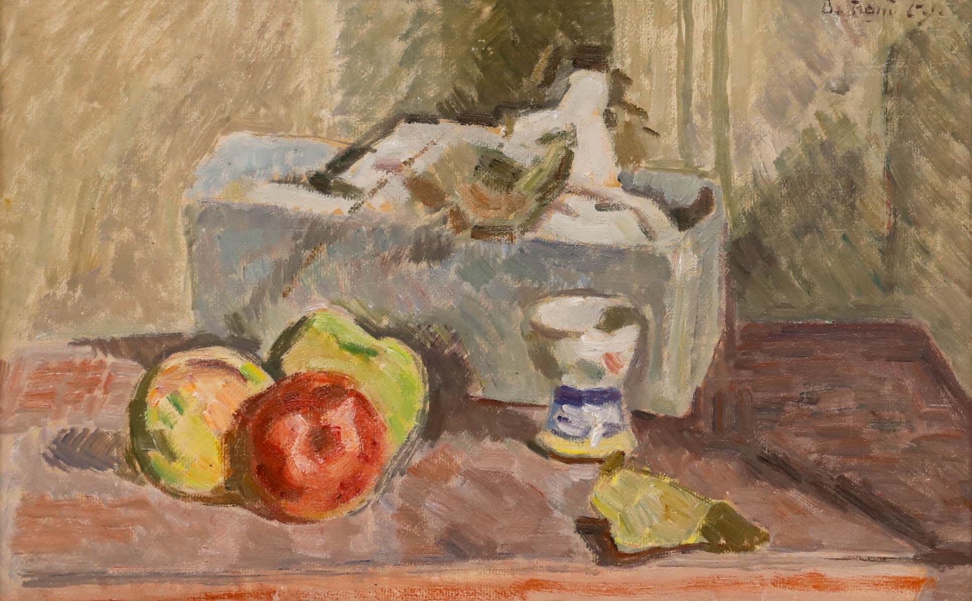 Bertrand Py (1895-1973) - Huile du milieu du 20e siècle, Nature morte aux trois pommes - Painting de Bertrand PY